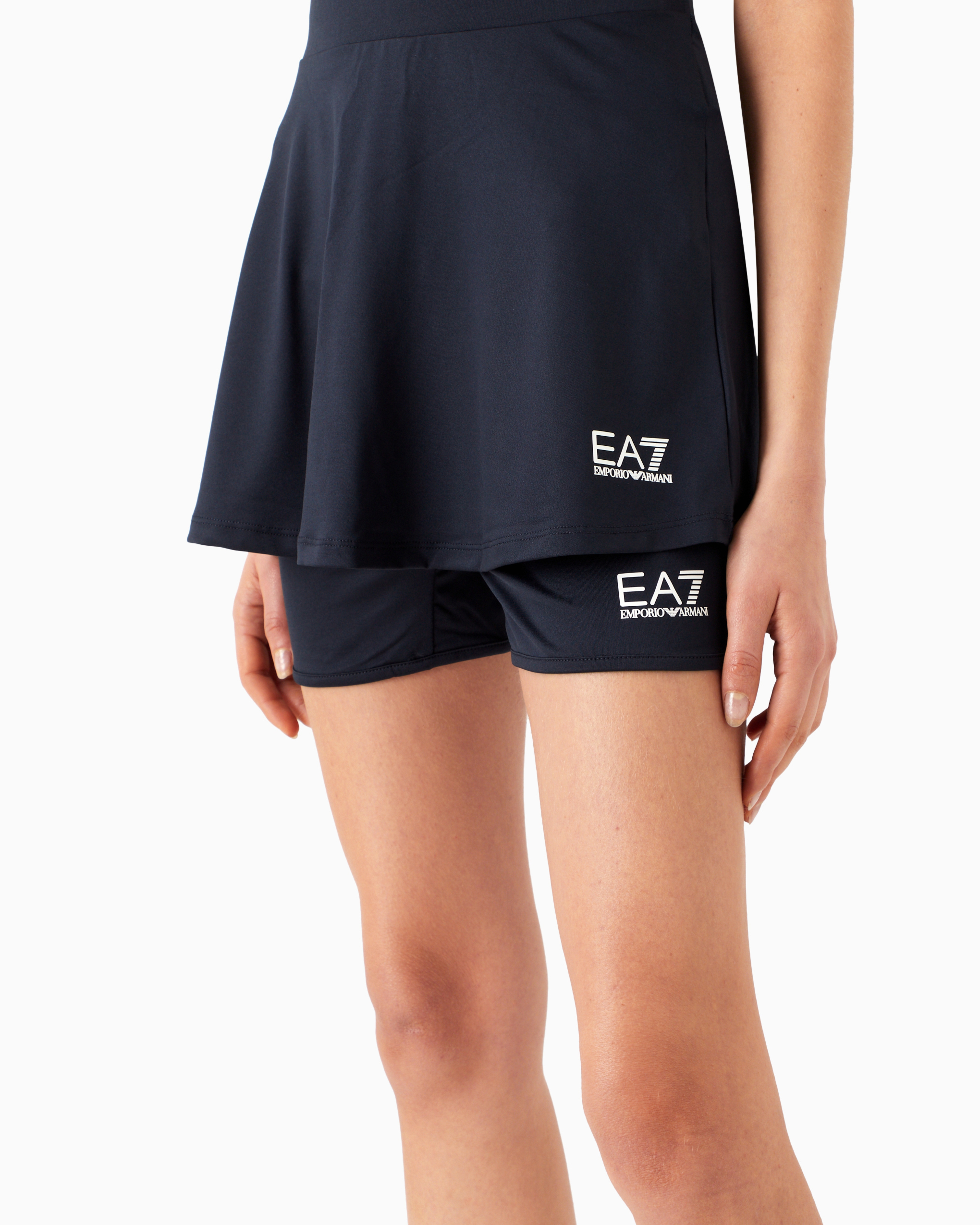 Emporio Armani Tennis Pro Mini Skirt In Ventus7 Technical Fabric In Navy Blue