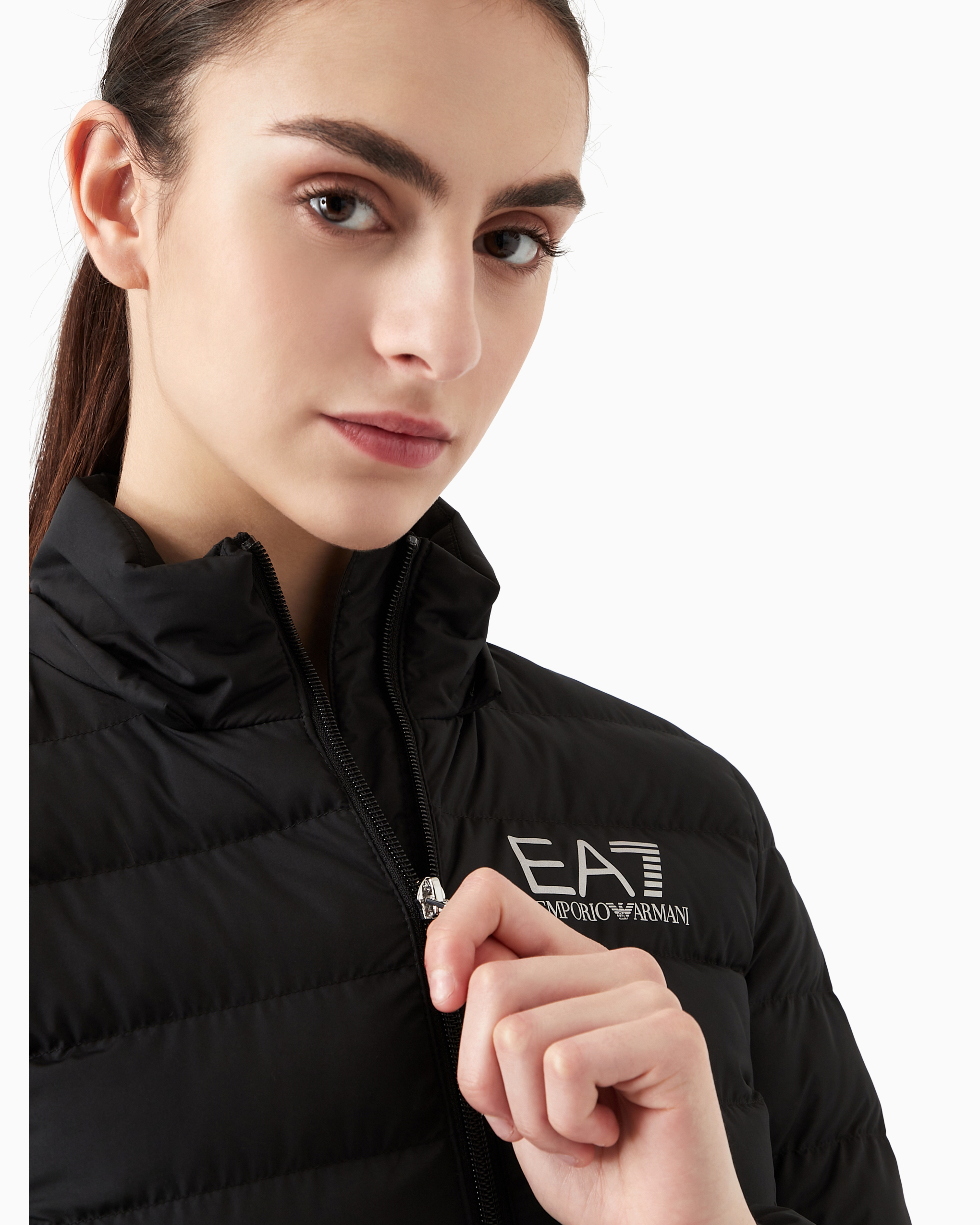 Emporio Armani Core Lady Packable Hooded Puffer Jacket With Zip In Black