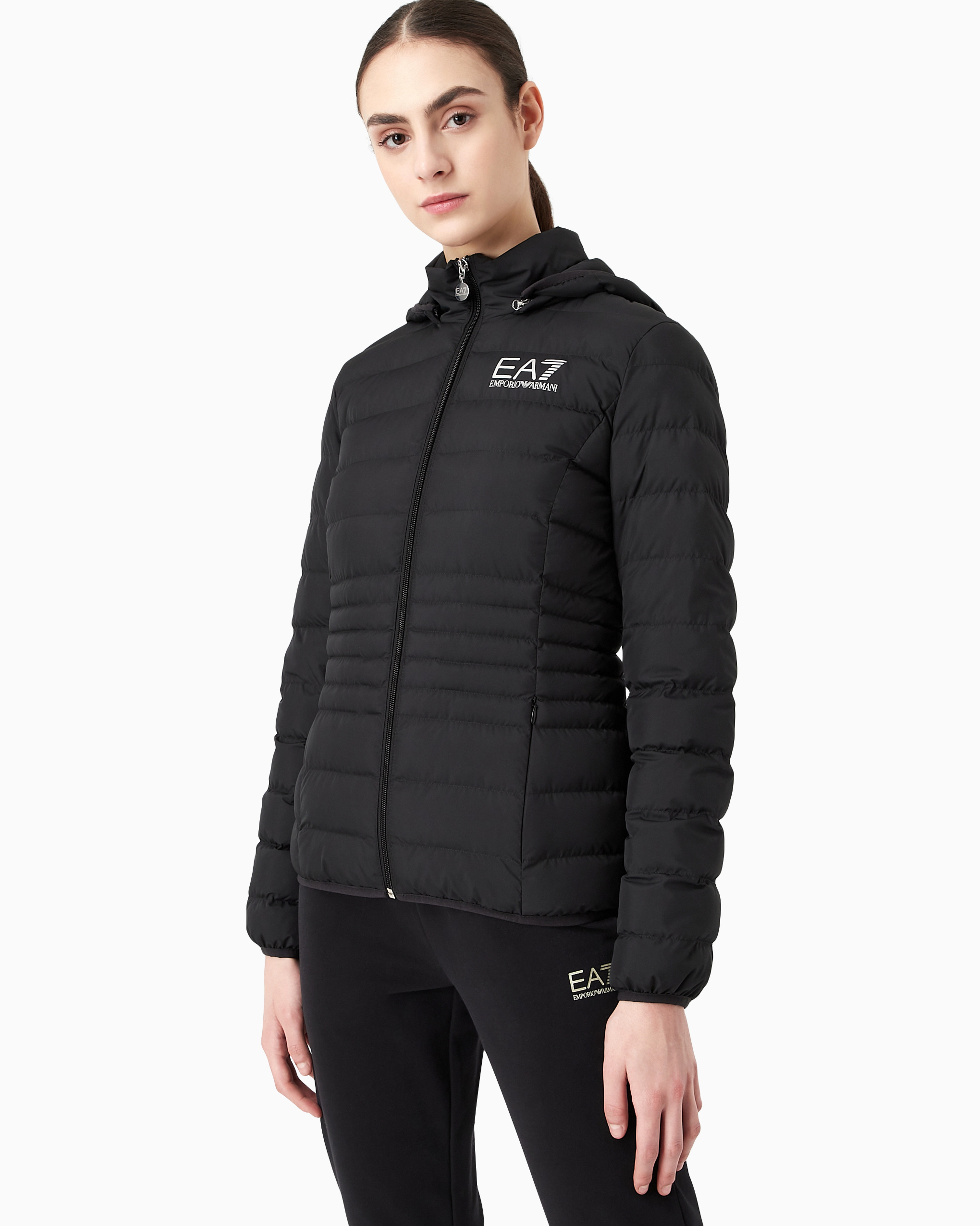 Emporio Armani Core Lady Packable Hooded Puffer Jacket With Zip In Black