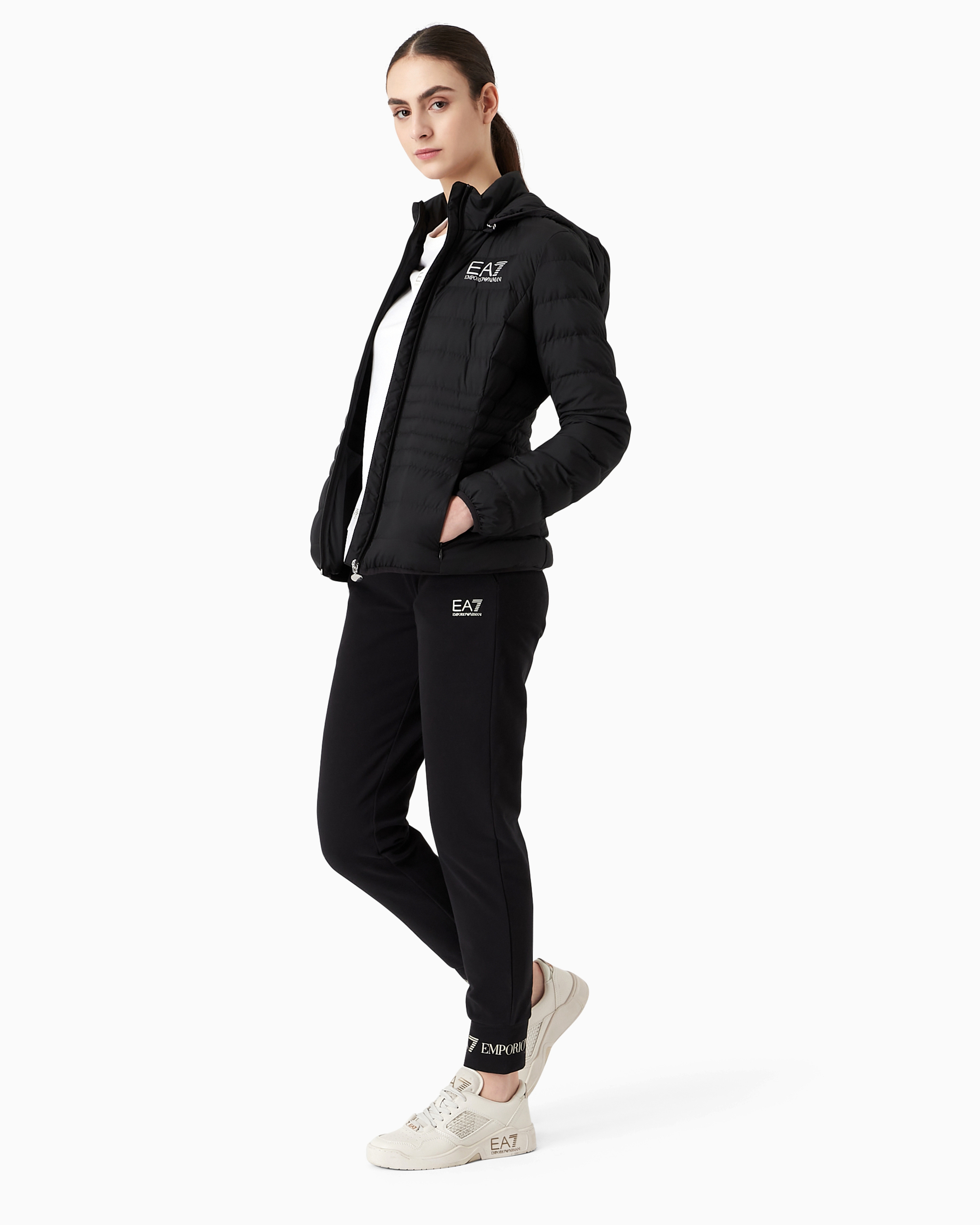 Emporio Armani Core Lady Packable Hooded Puffer Jacket With Zip In Black