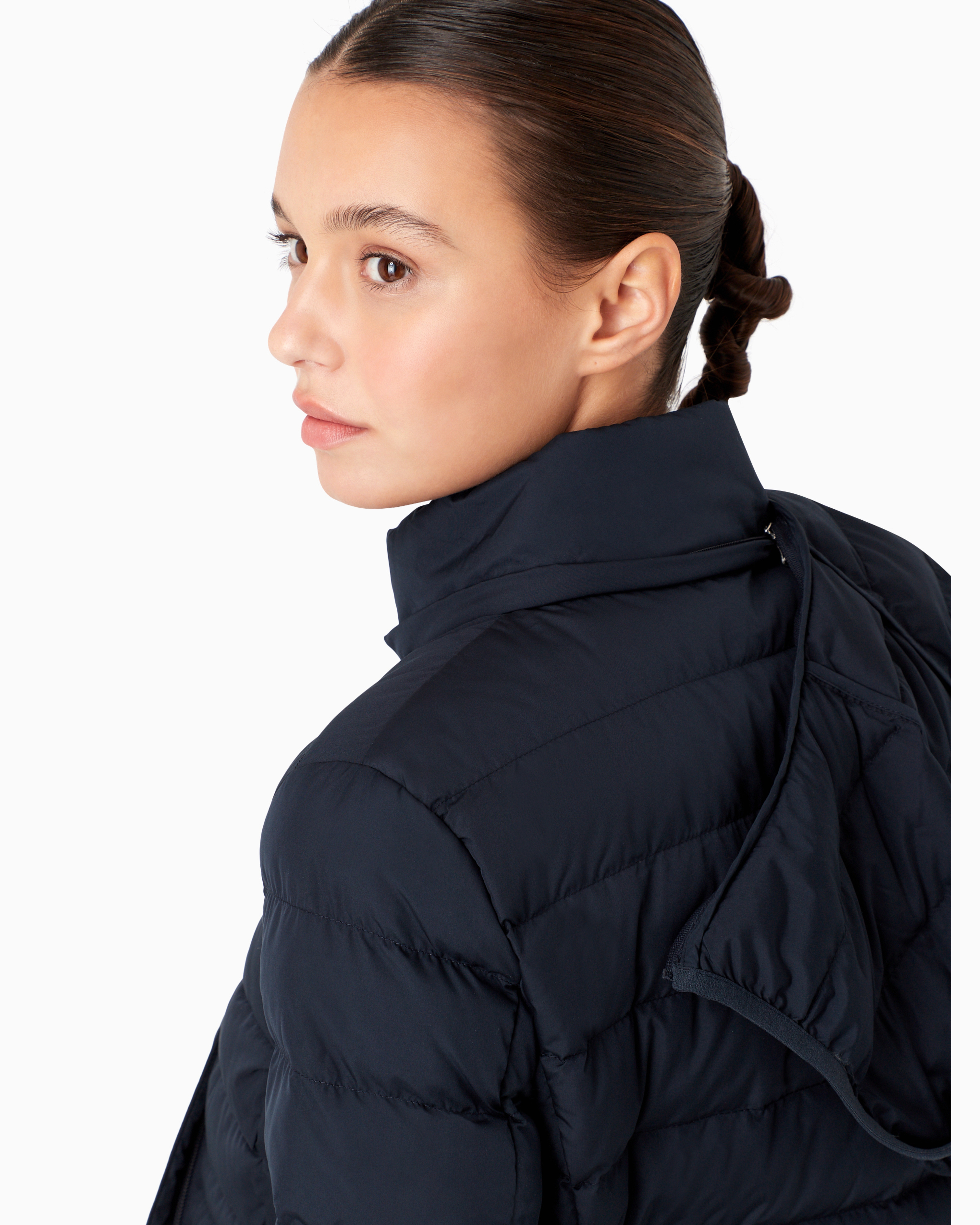 Emporio Armani Core Lady Packable Hooded Puffer Jacket With Zip In Navy Blue