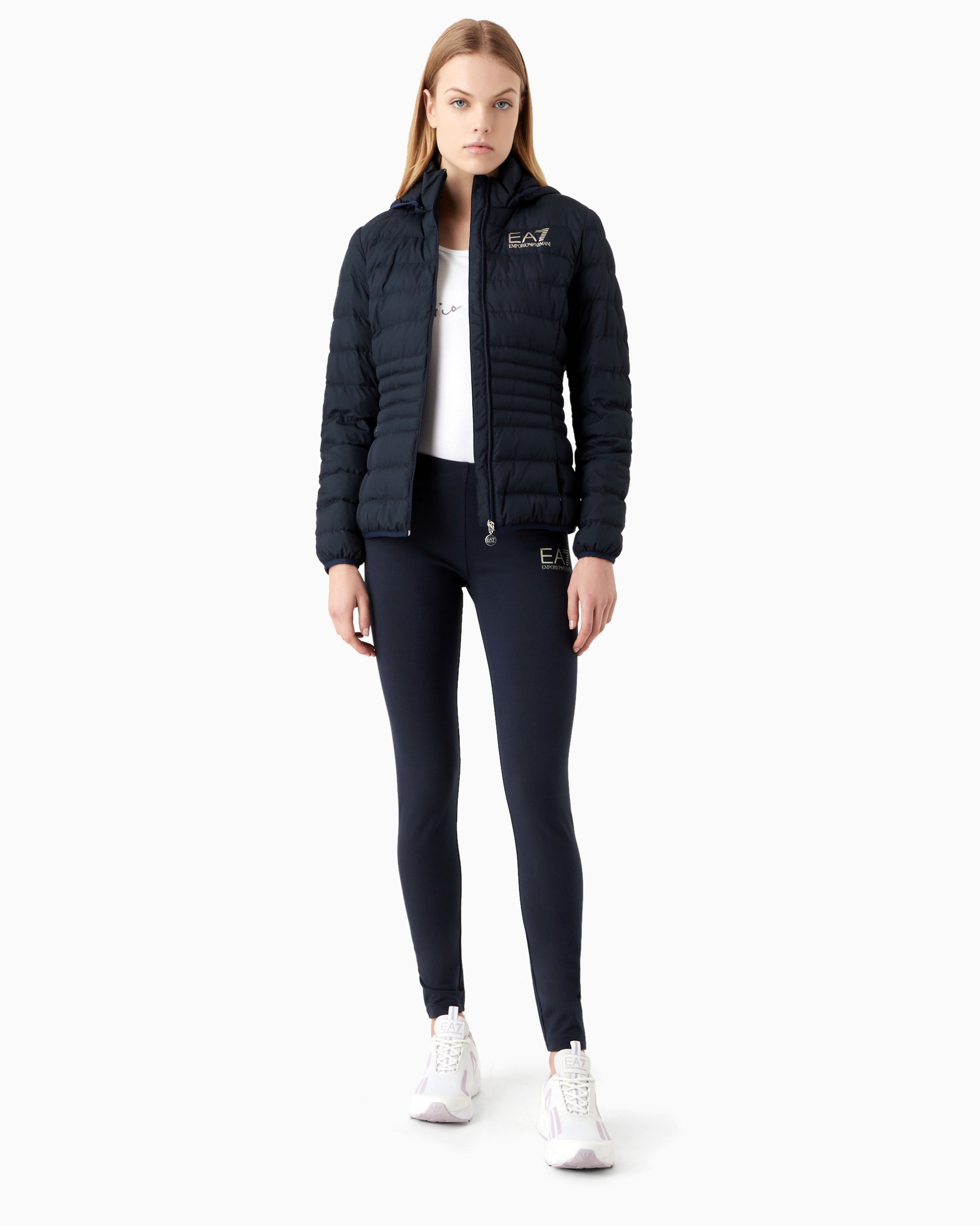 Emporio armani cropped padded jacket with faux fur hood sale