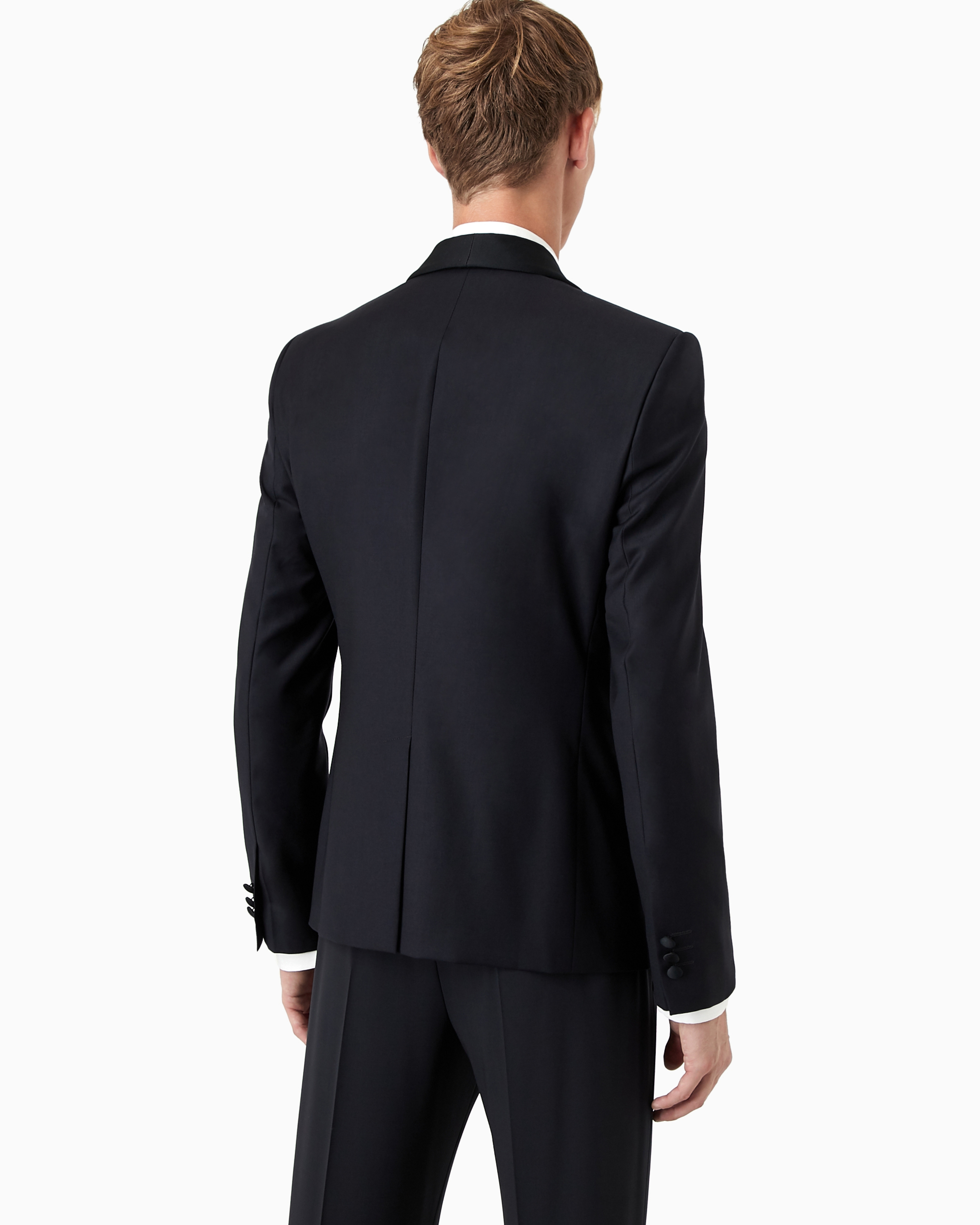 Emporio Armani Light Worsted Virgin Wool Single-breasted Jacket With Satin Shawl Lapels In Navy Blue