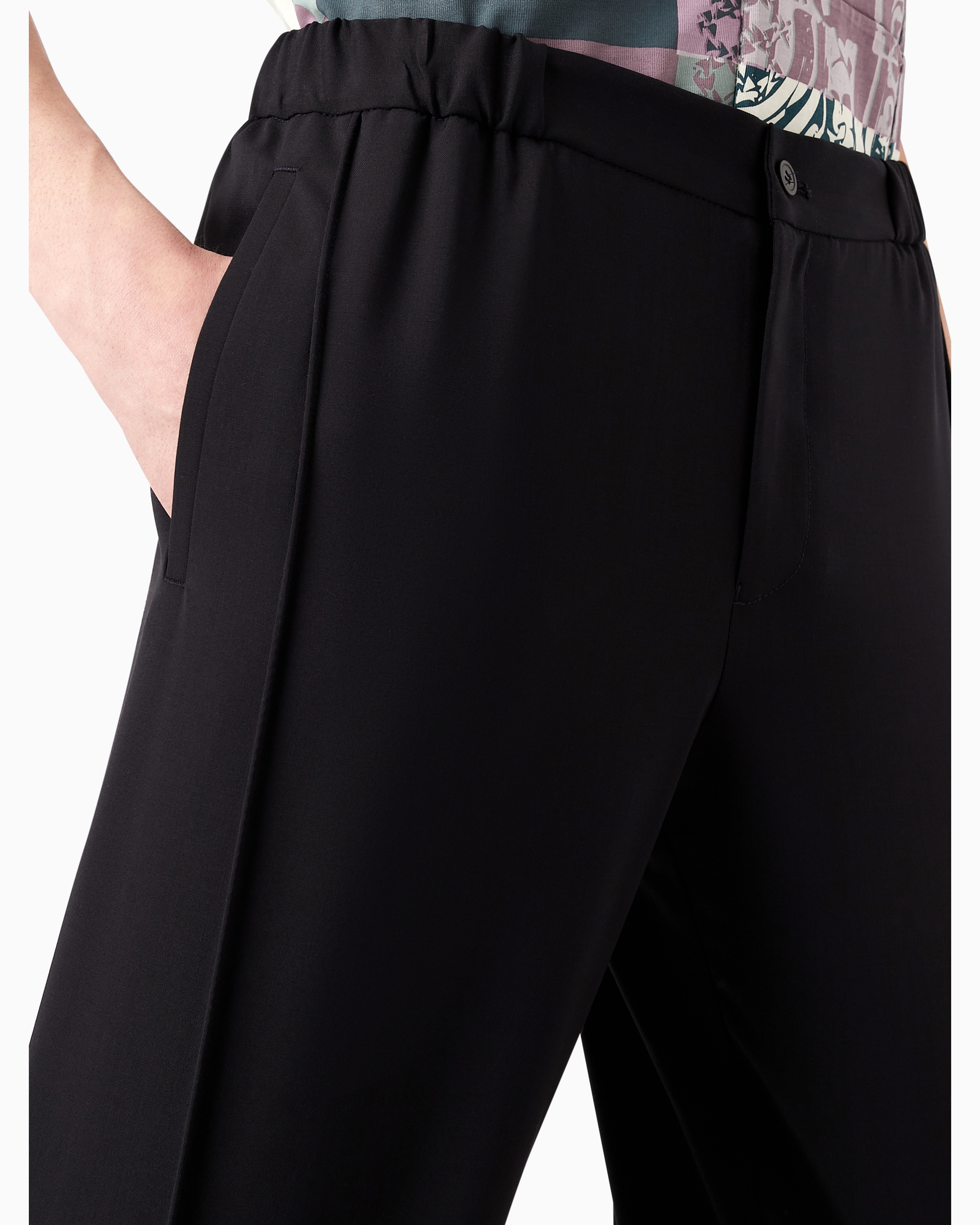 EMPORIO ARMANI NATURAL STRETCH CANVAS TROUSERS WITH ELASTICATED CUFFS