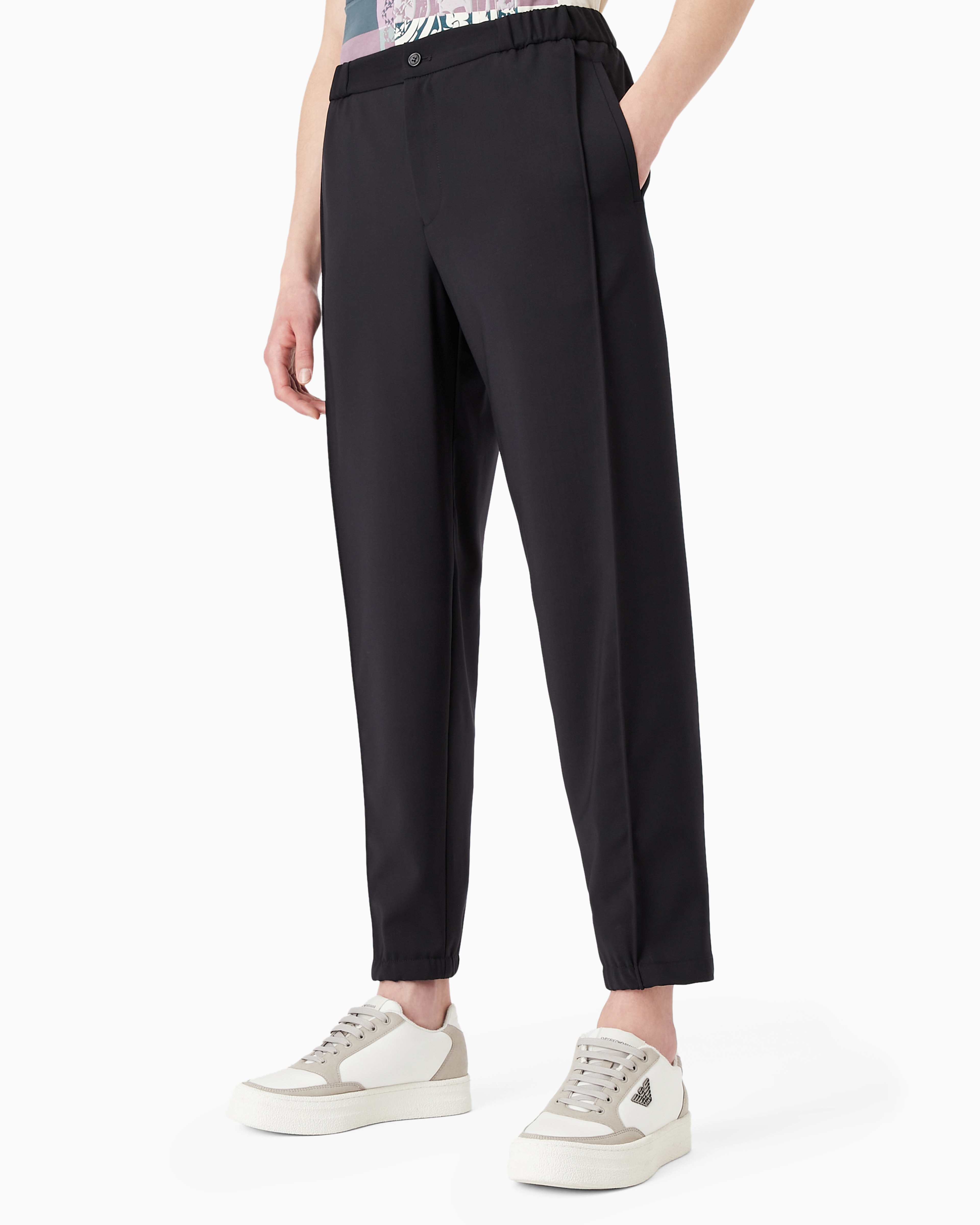 EMPORIO ARMANI NATURAL STRETCH CANVAS TROUSERS WITH ELASTICATED CUFFS