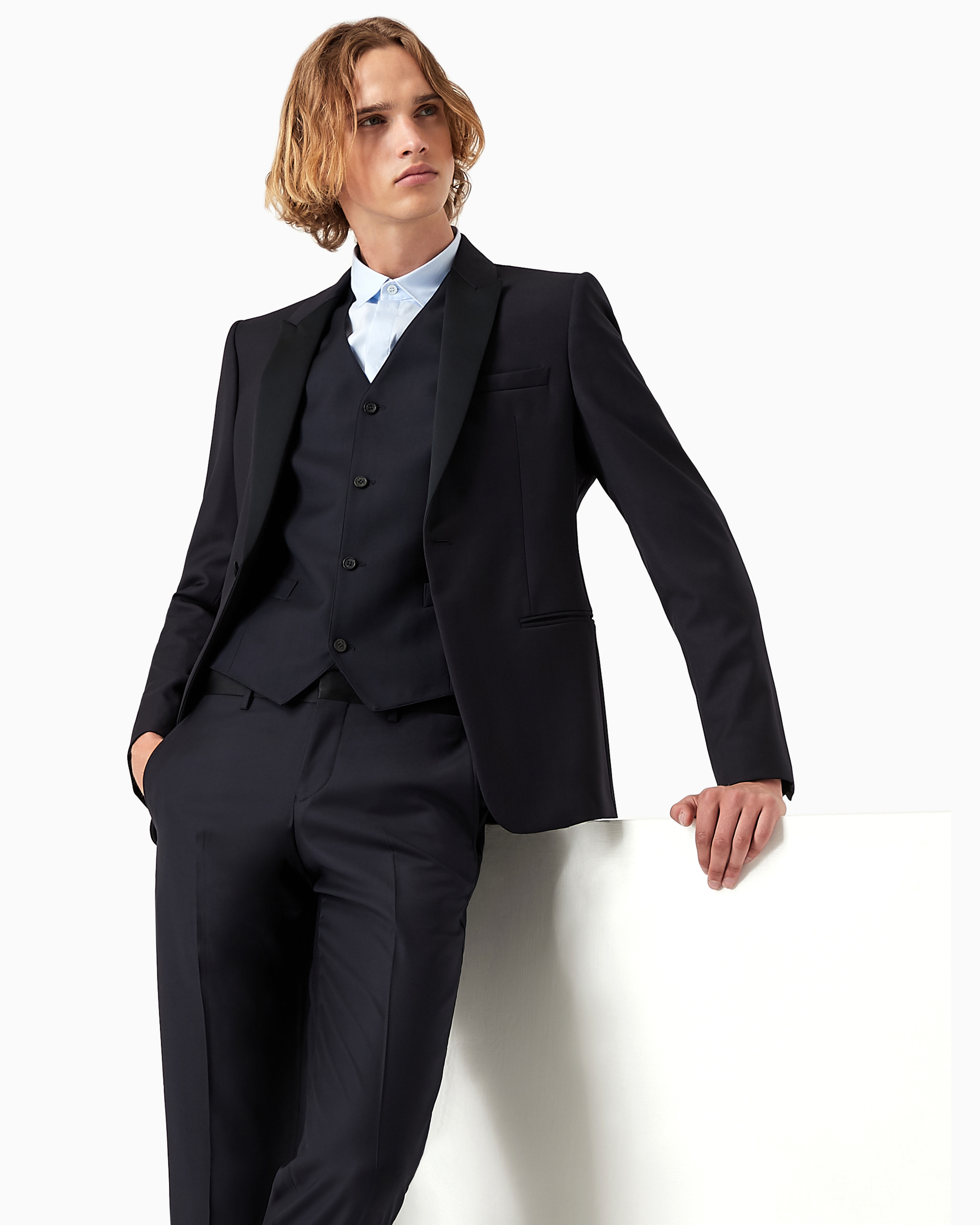 Emporio Armani Worsted Virgin-wool Trousers In Blue