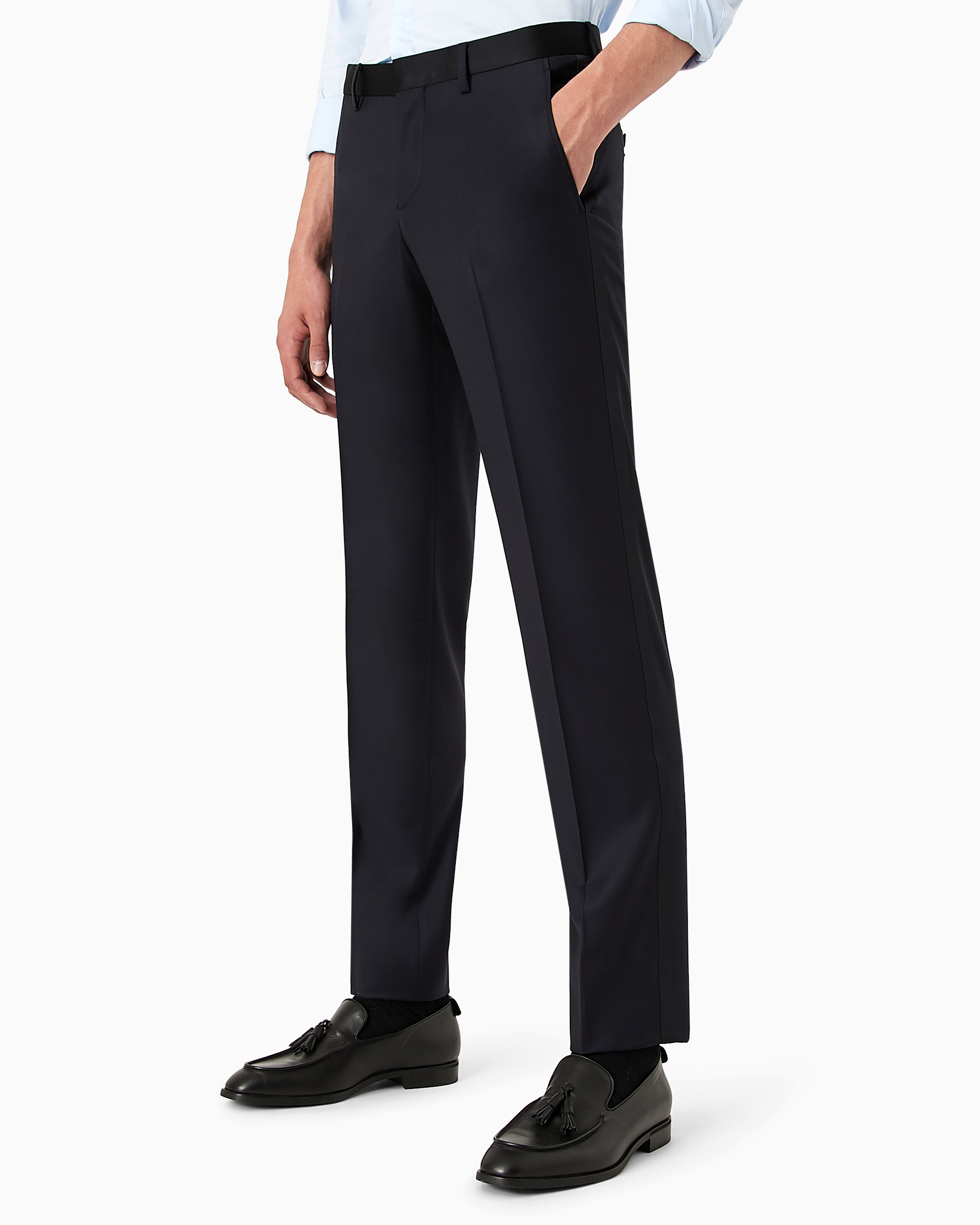 Emporio Armani Worsted Virgin-wool Trousers In Blue