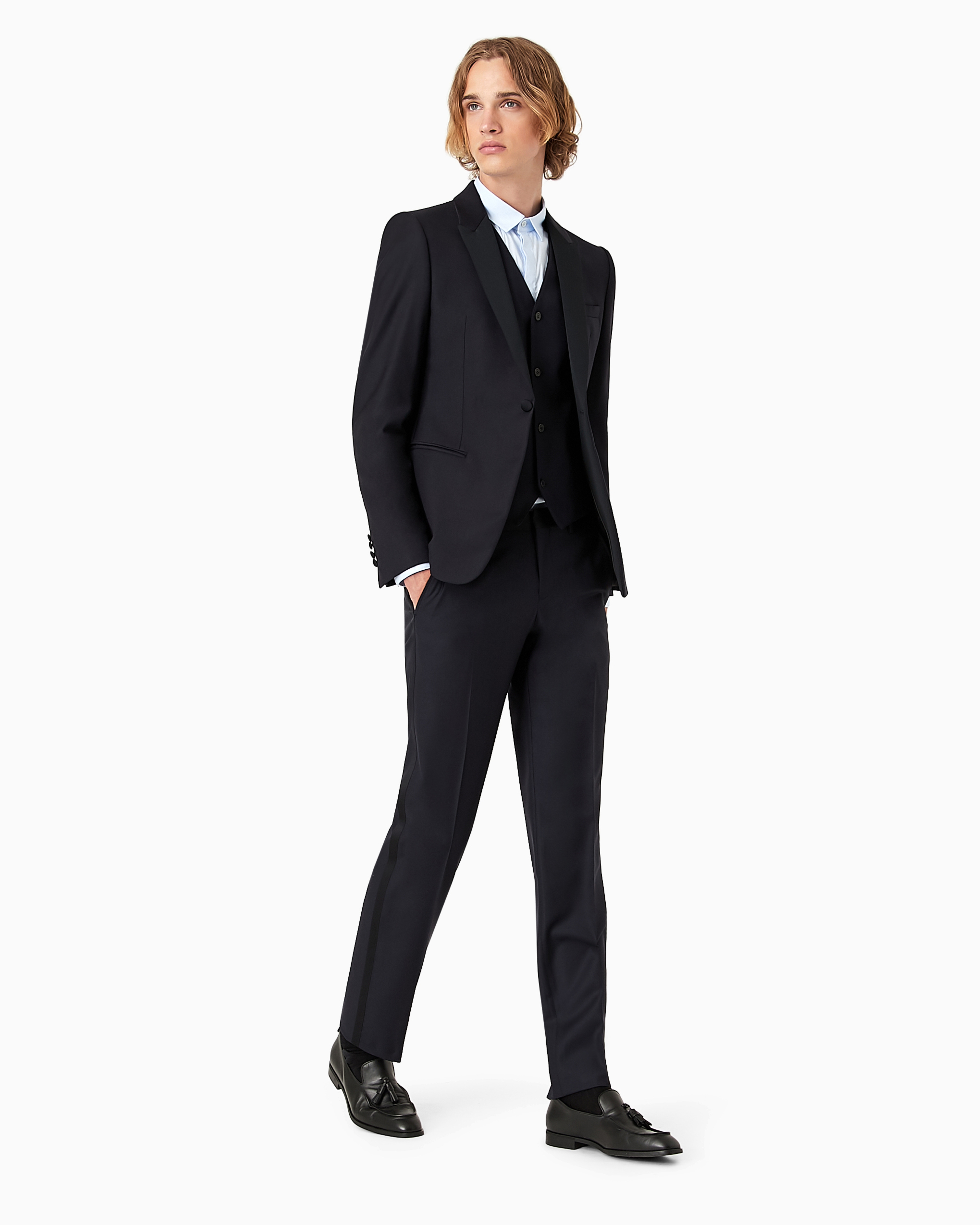 Emporio Armani Worsted Virgin-wool Trousers In Blue