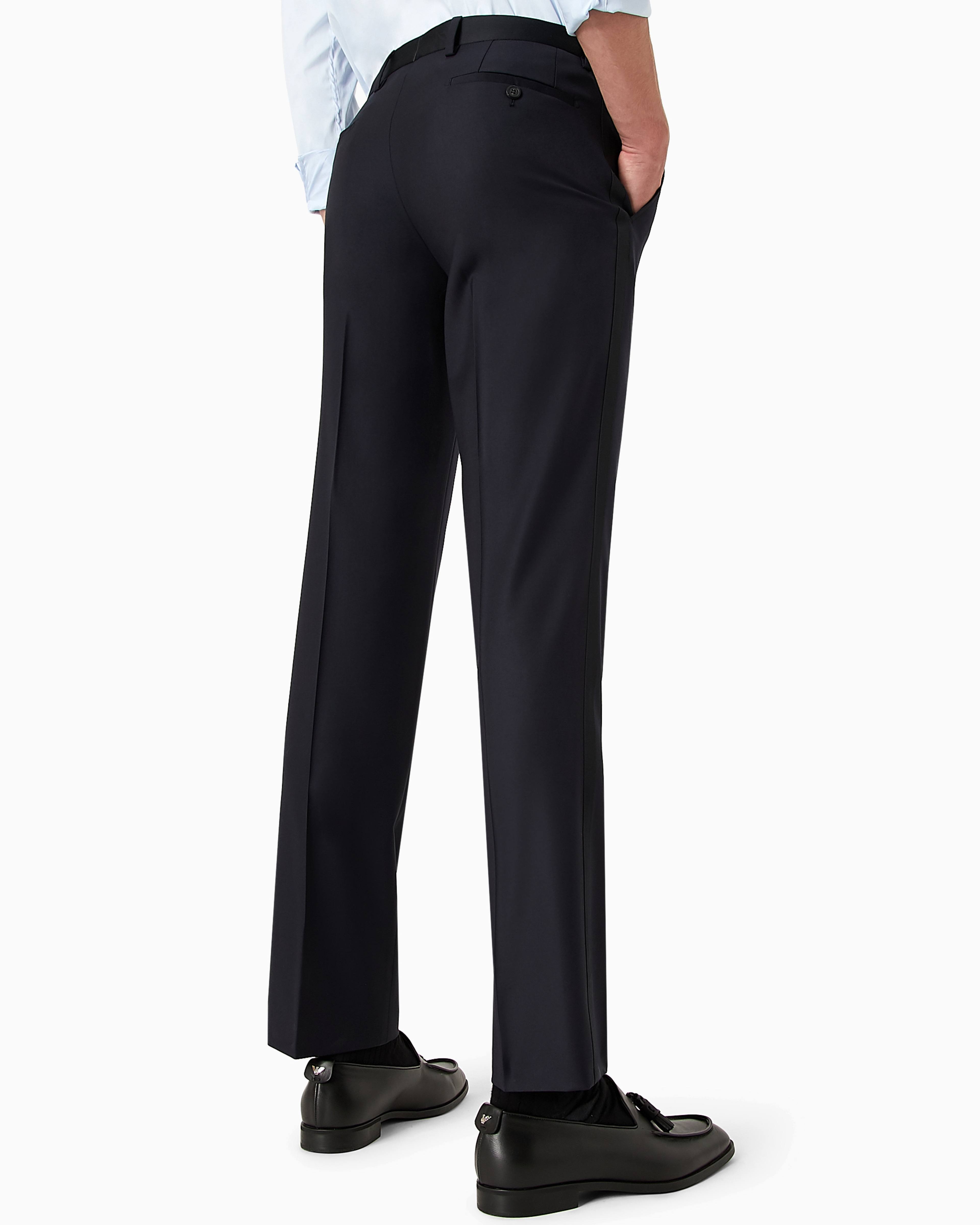 Emporio Armani Worsted Virgin-wool Trousers In Blue
