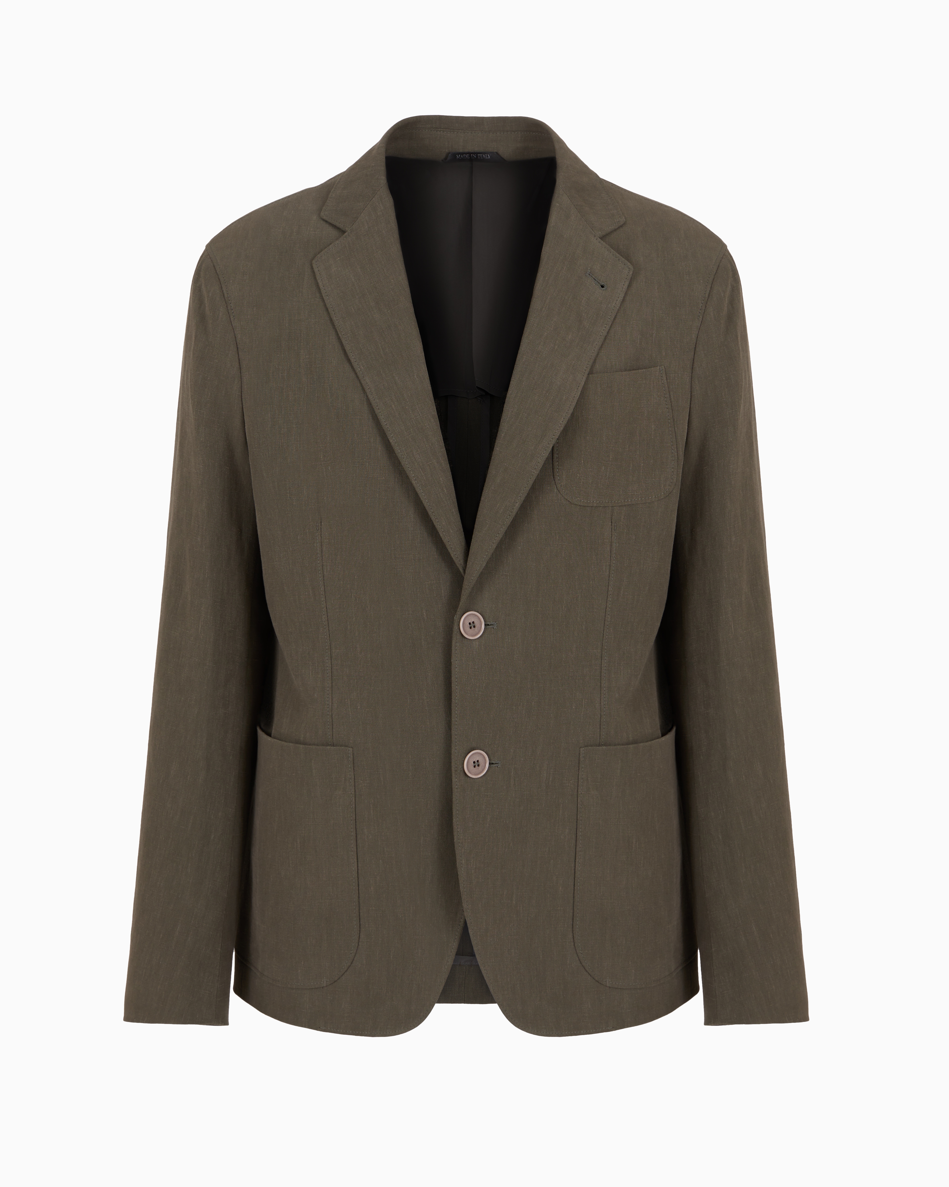 Giorgio Armani Official Store Upton Line Single-breasted Jacket In Pure Linen Canvas In Green