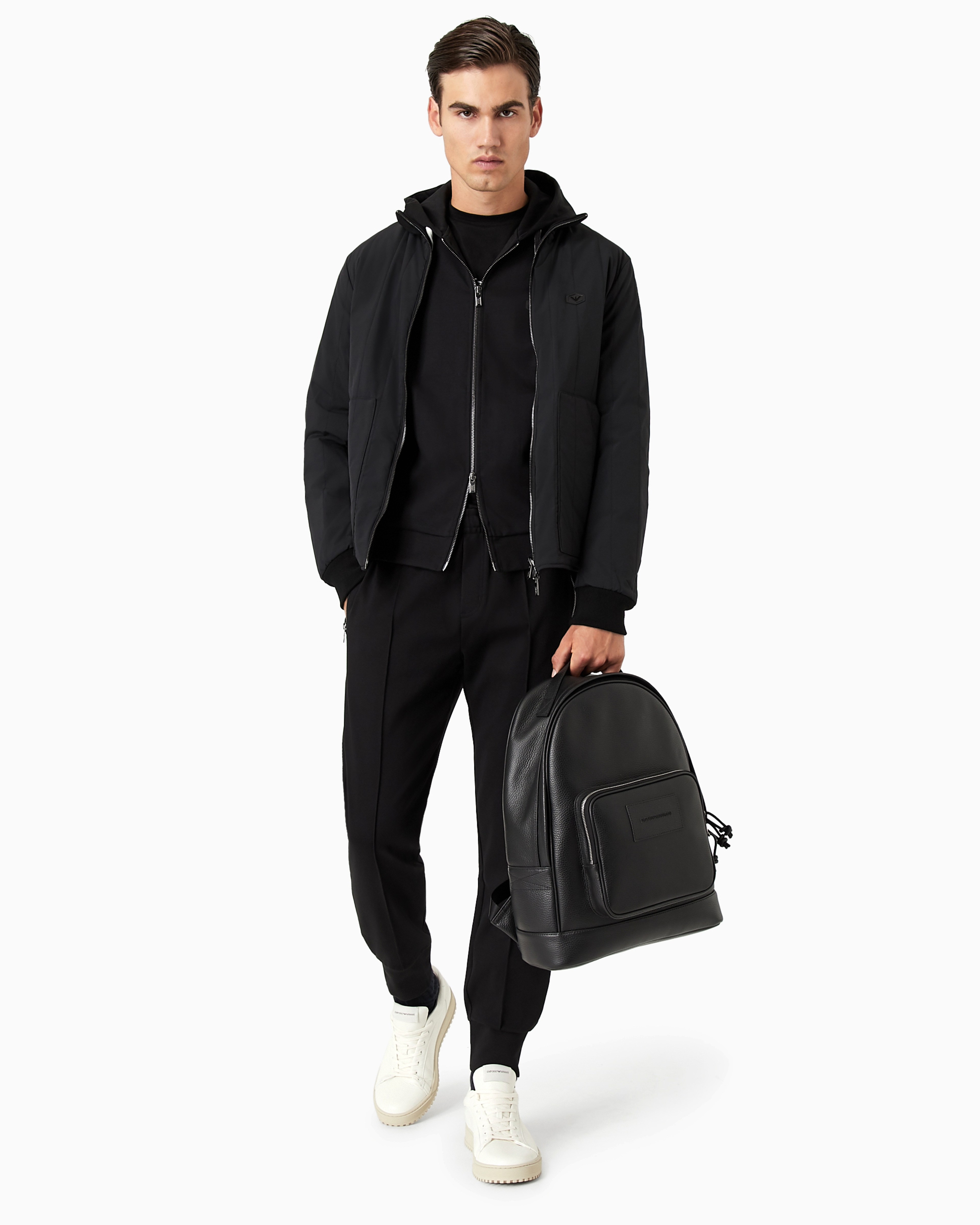 Emporio Armani Quilted Nylon And Knit Reversible Blouson With Logo Patch In Black