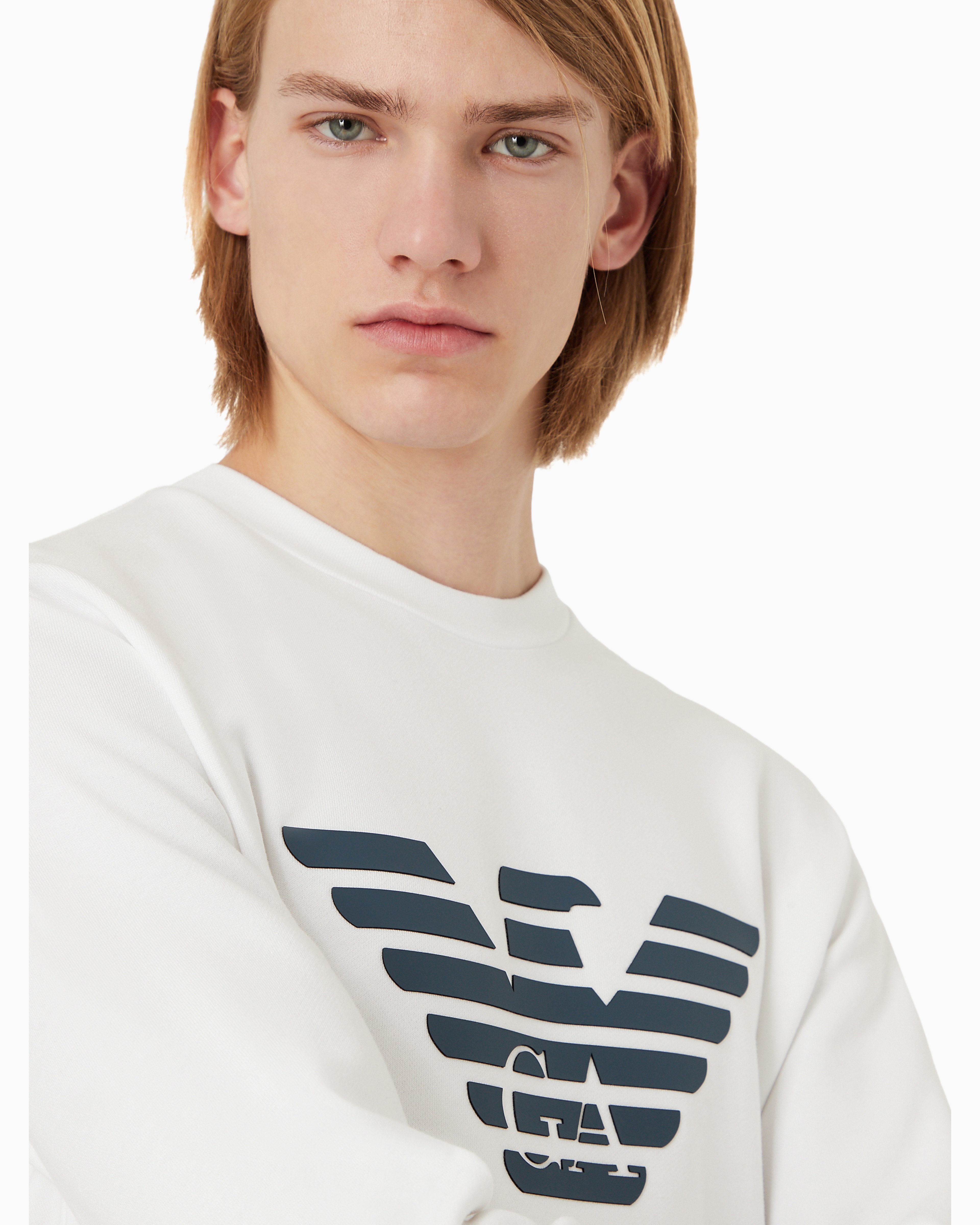 Emporio Armani Logo Print Long-sleeved Sweatshirt In White Logo
