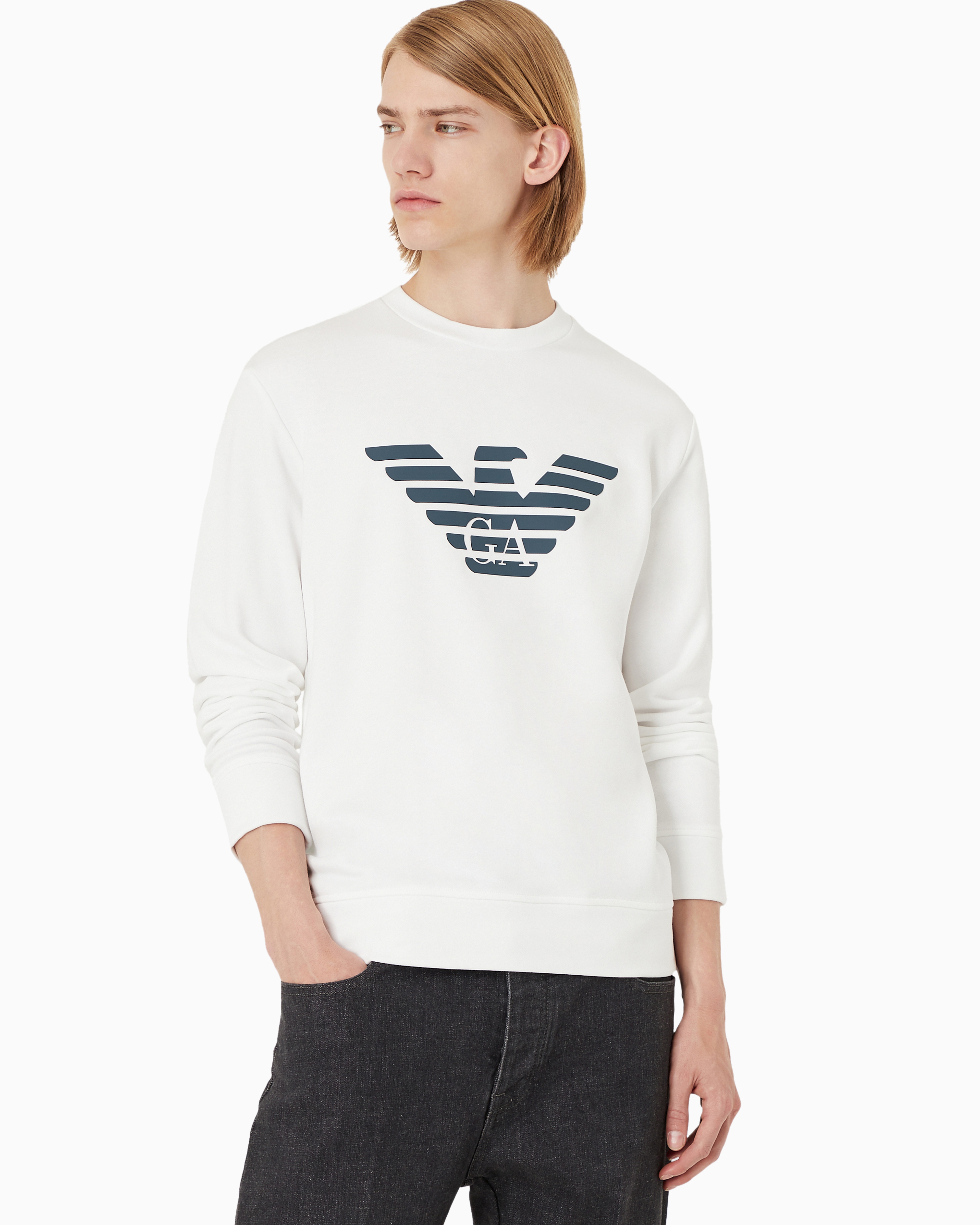 Emporio Armani Logo Print Long-sleeved Sweatshirt In White Logo