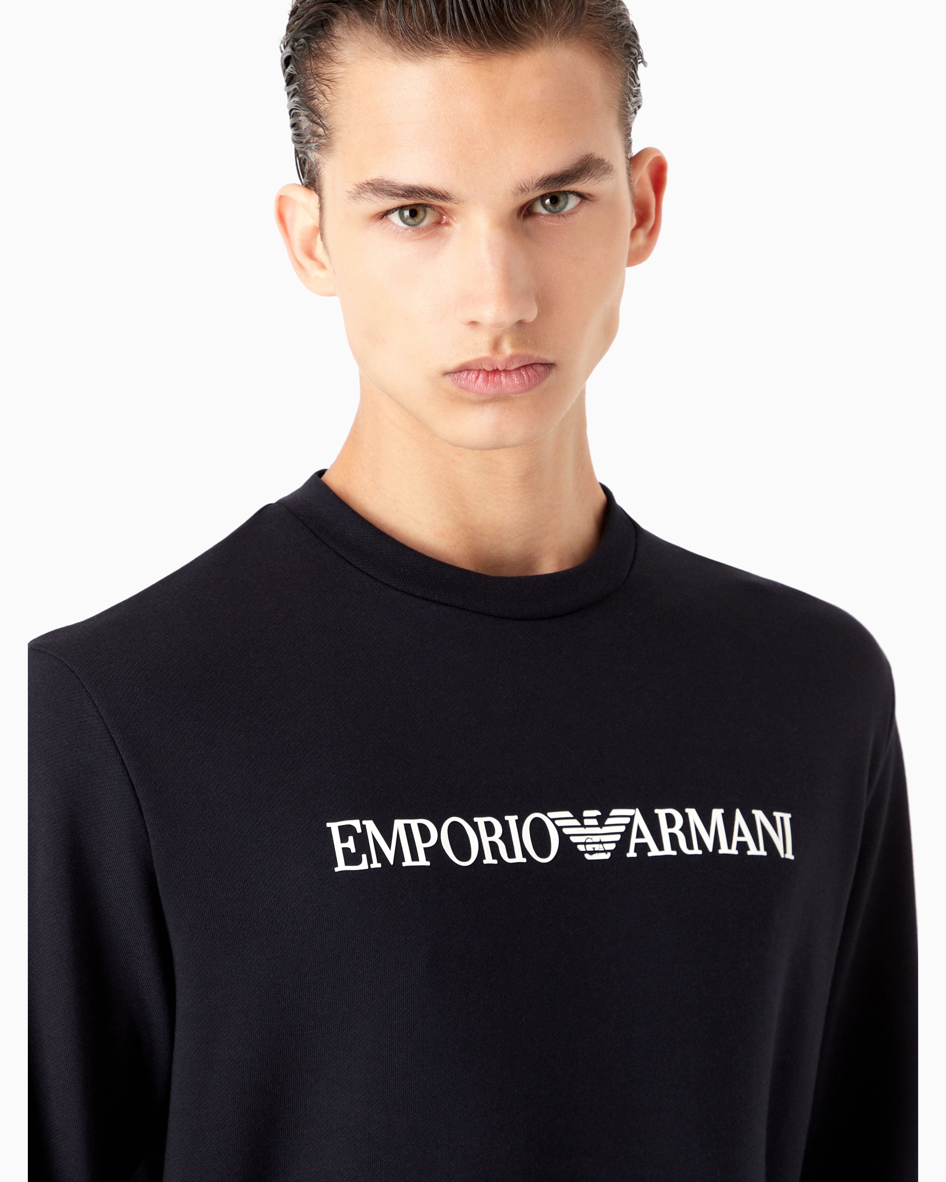 Emporio Armani Modal-blend Sweatshirt With Logo Print In Black