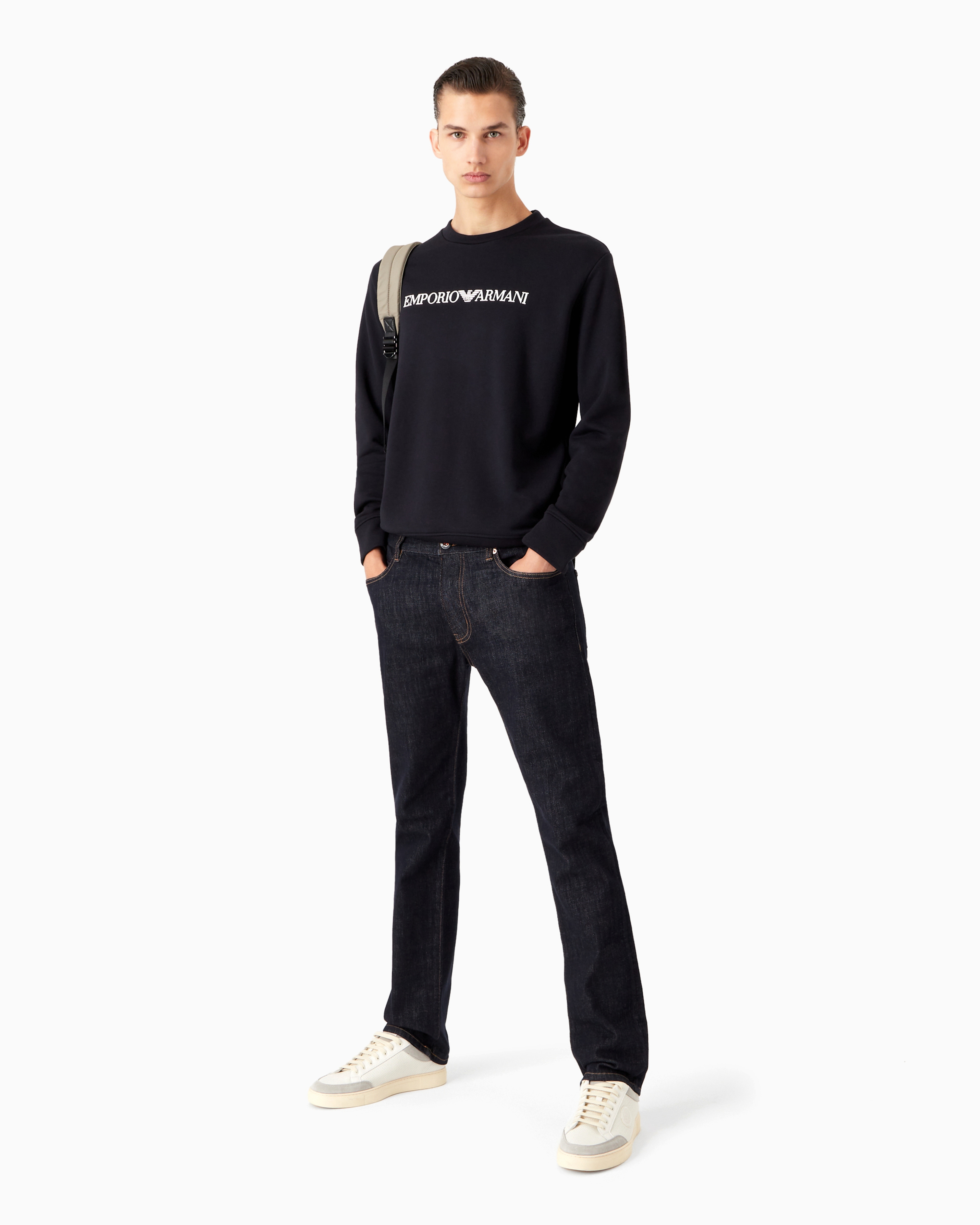 Emporio Armani Modal-blend Sweatshirt With Logo Print In Black