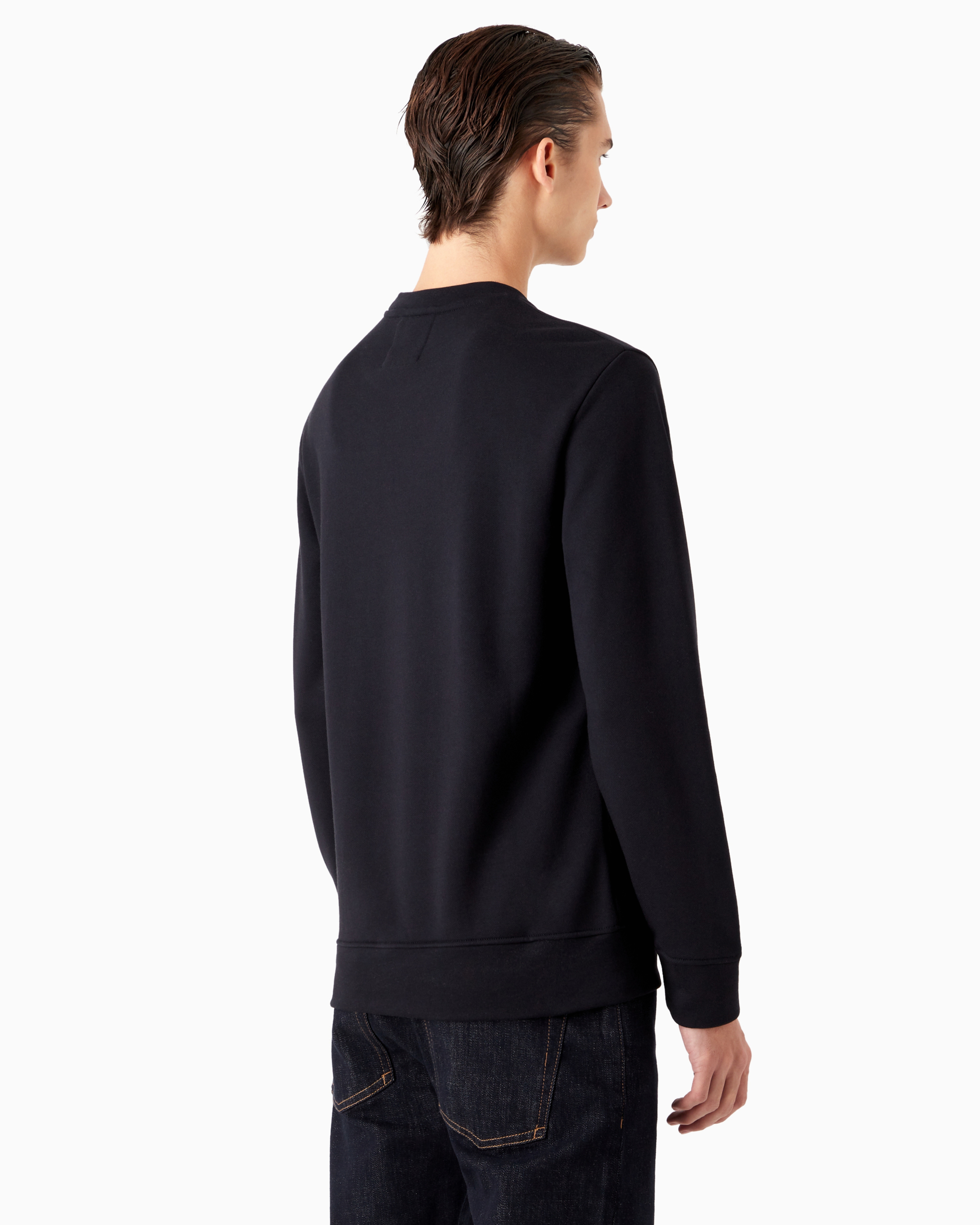 Emporio Armani Modal-blend Sweatshirt With Logo Print In Black