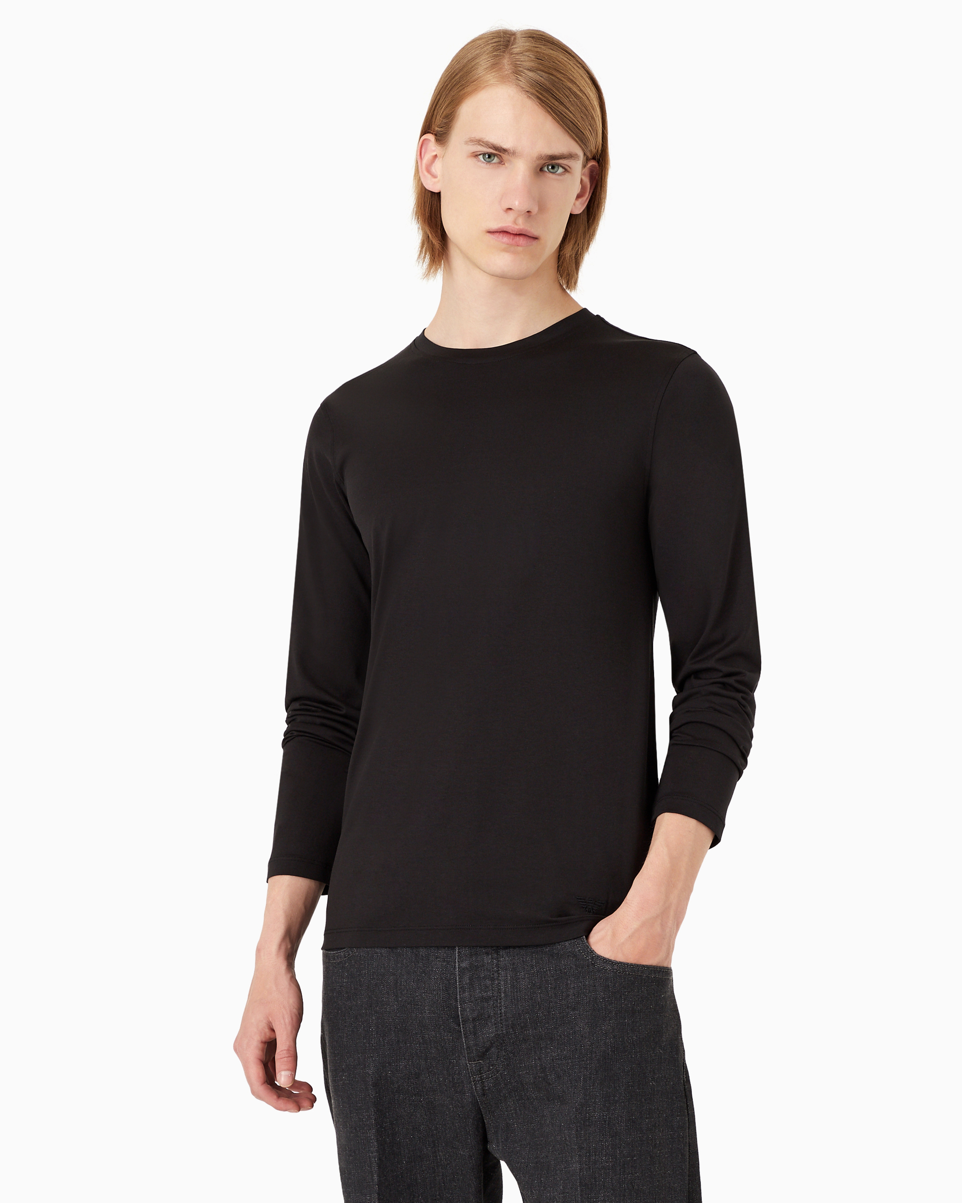 Emporio Armani Silk/cotton Blend Jumper In Black
