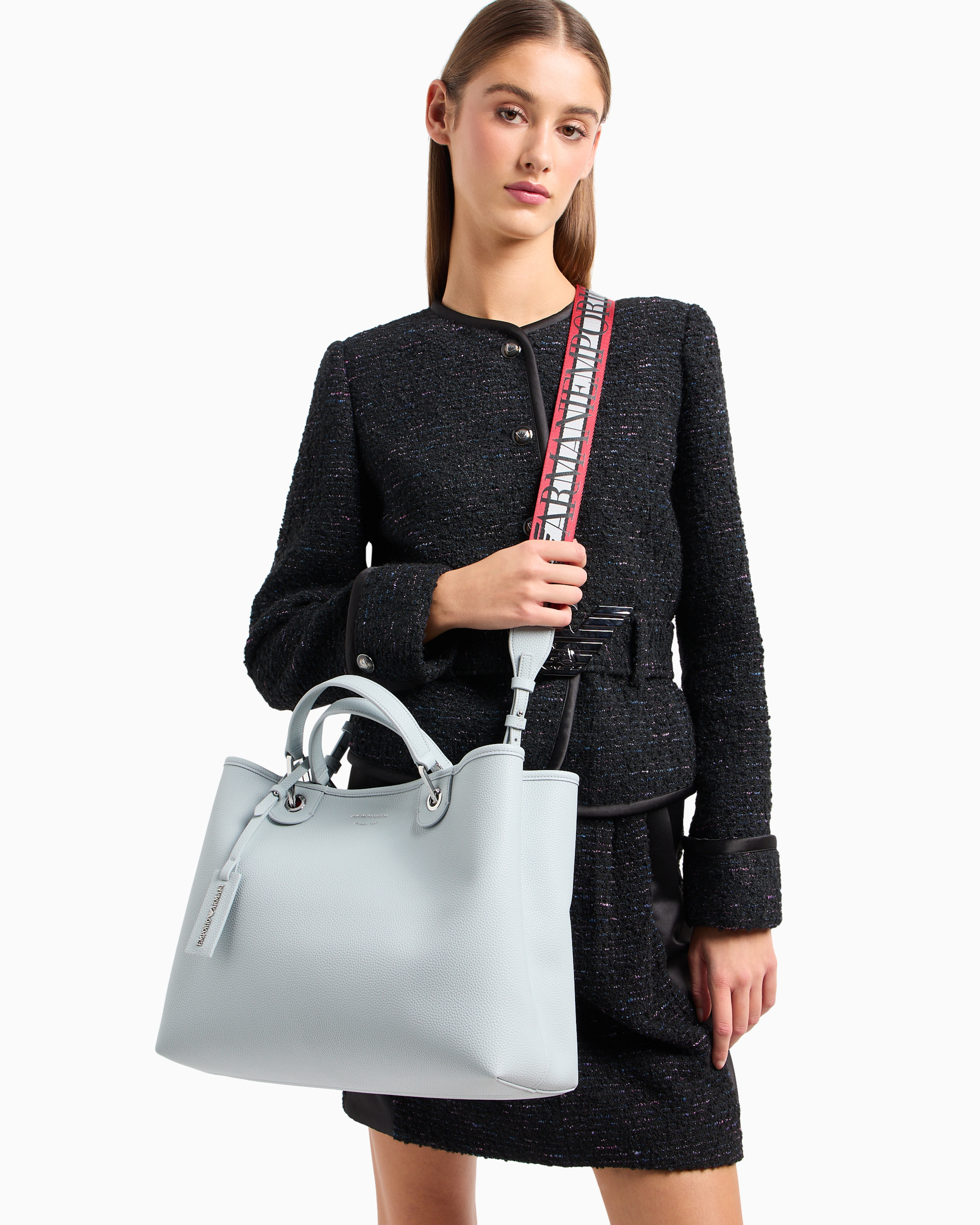 Emporio Armani Official Store Medium Myea Shopper Bag With Deer Print In Light Gray
