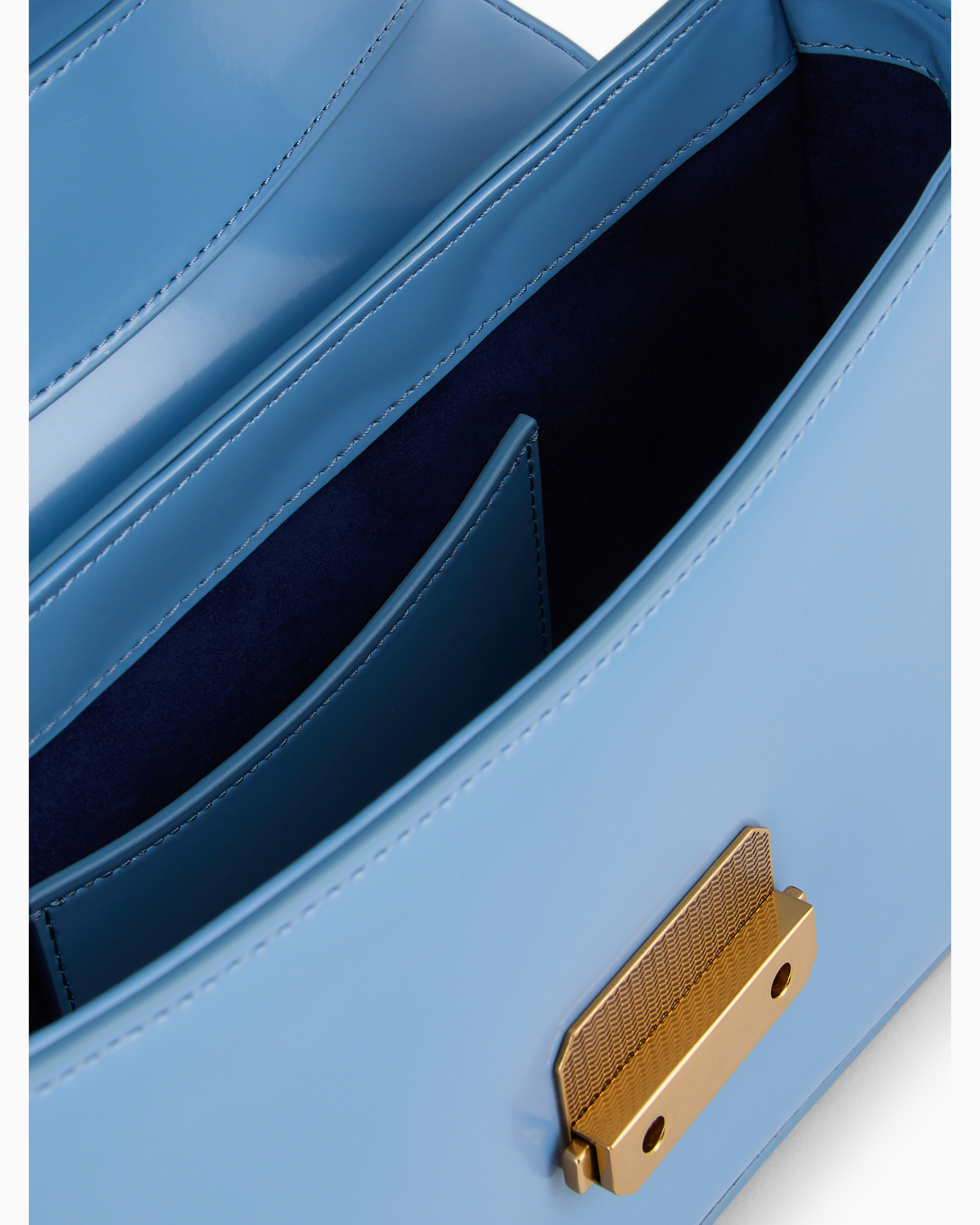 Emporio Armani Official Store Brushed-finish Baguette Shoulder Bag In Azure