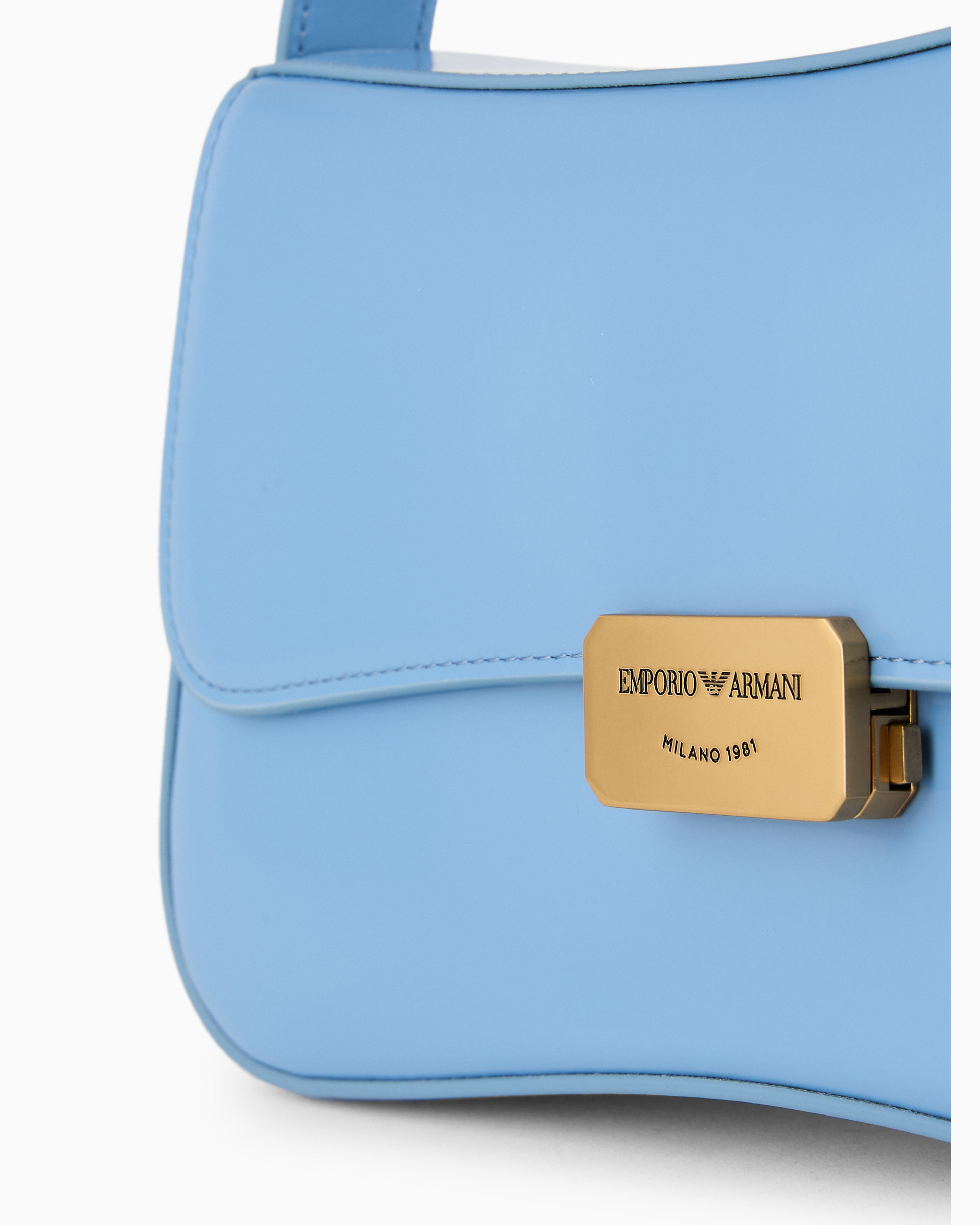 Emporio Armani Official Store Brushed-finish Baguette Shoulder Bag In Azure