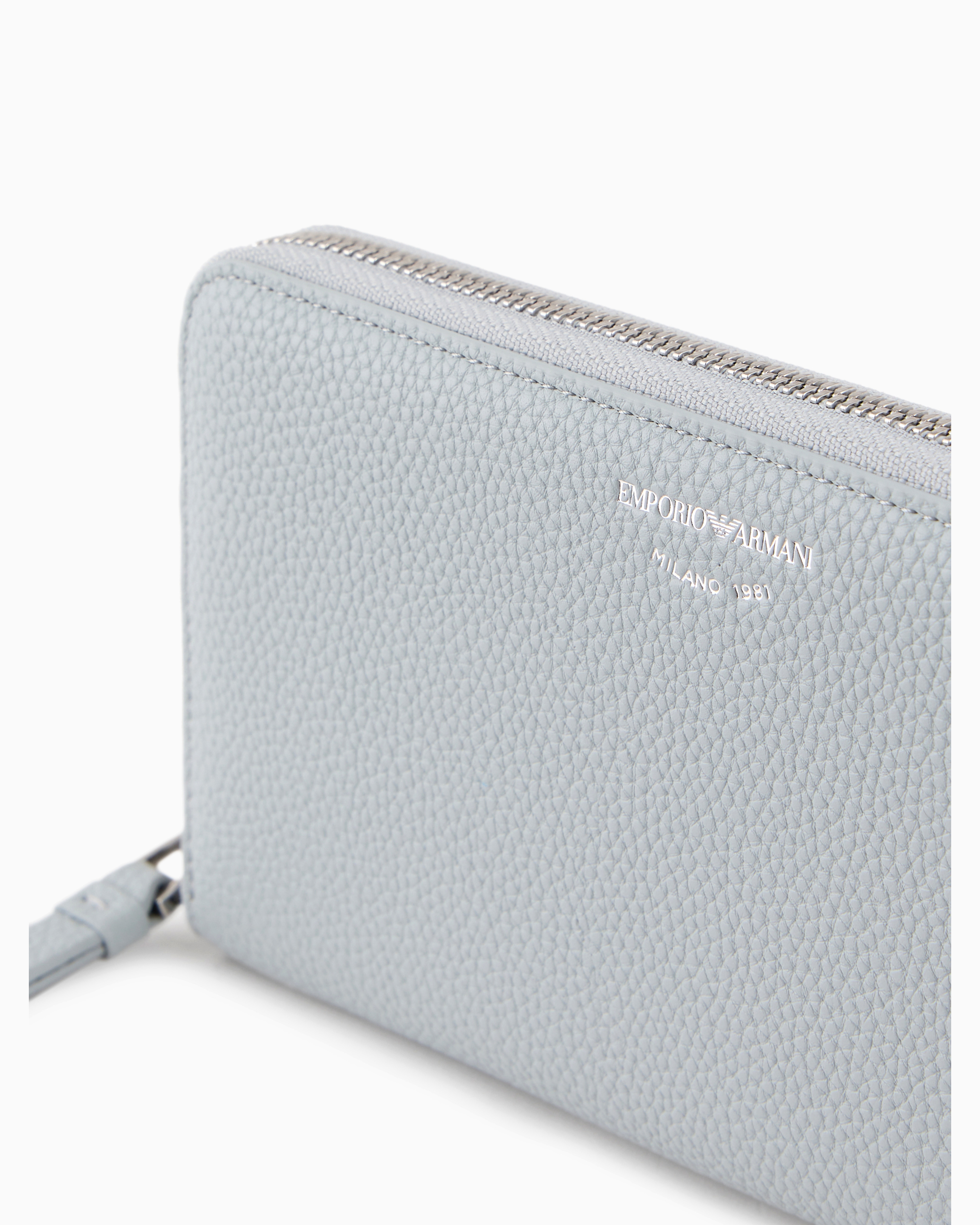 Shop Emporio Armani Deer-print Myea Wallet With Wrap-around Zip In Light Gray