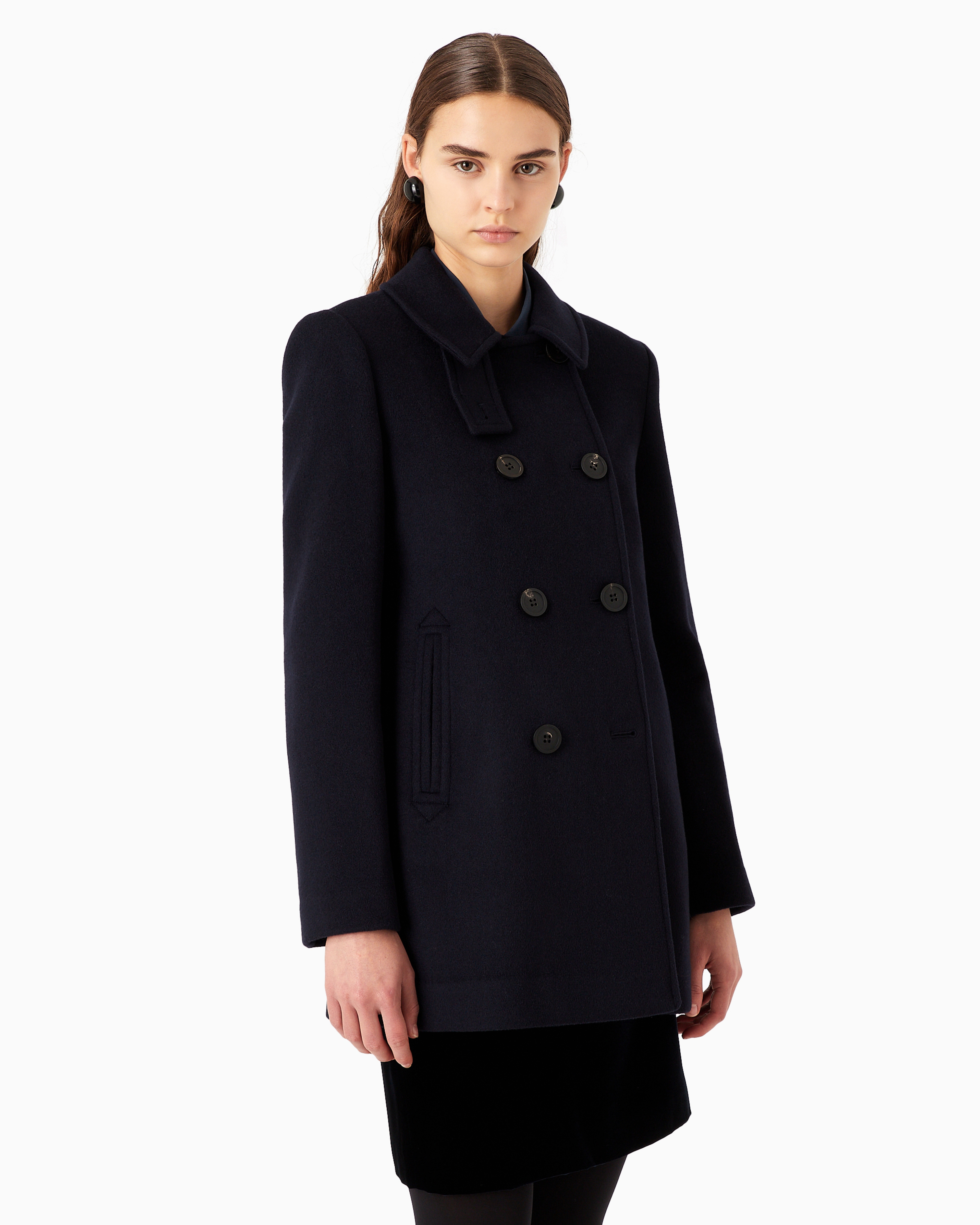 Emporio Armani Official Store Doppelreihiger Caban Aus Wolle In Navy Blue