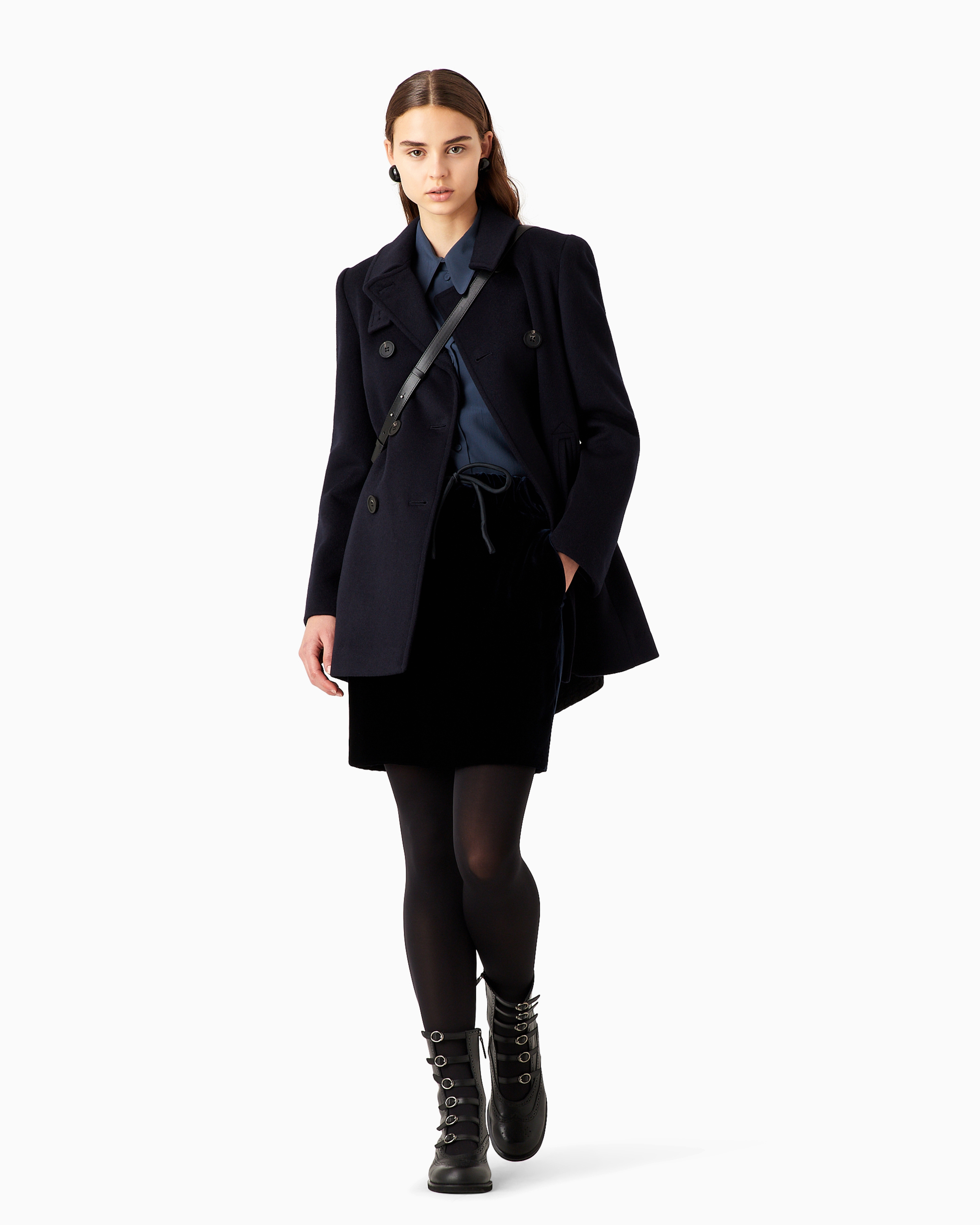 Emporio Armani Official Store Doppelreihiger Caban Aus Wolle In Navy Blue