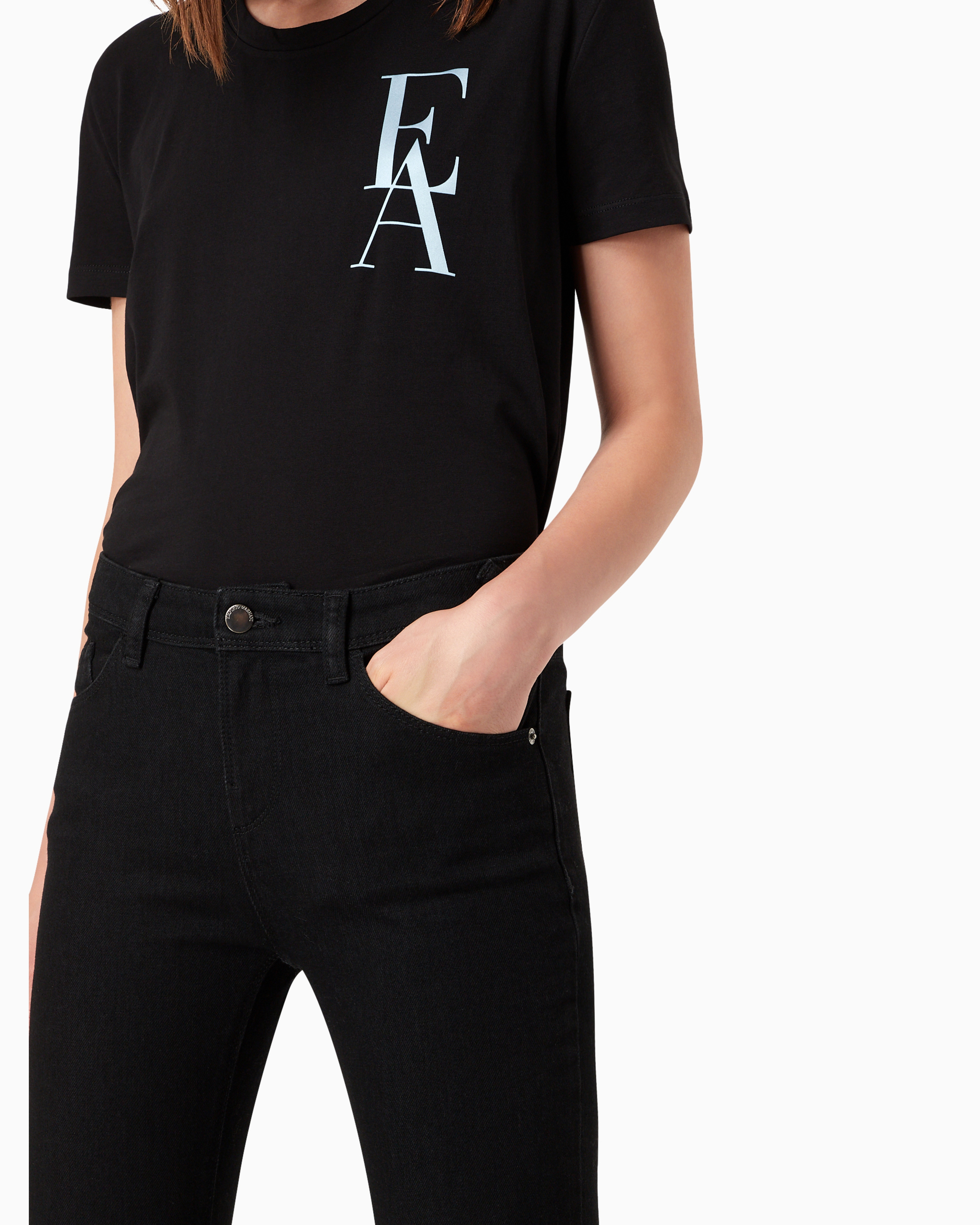Emporio Armani J28 Medium-waisted, Super Skinny-leg Jeans In Rinsed Comfort Denim In Black