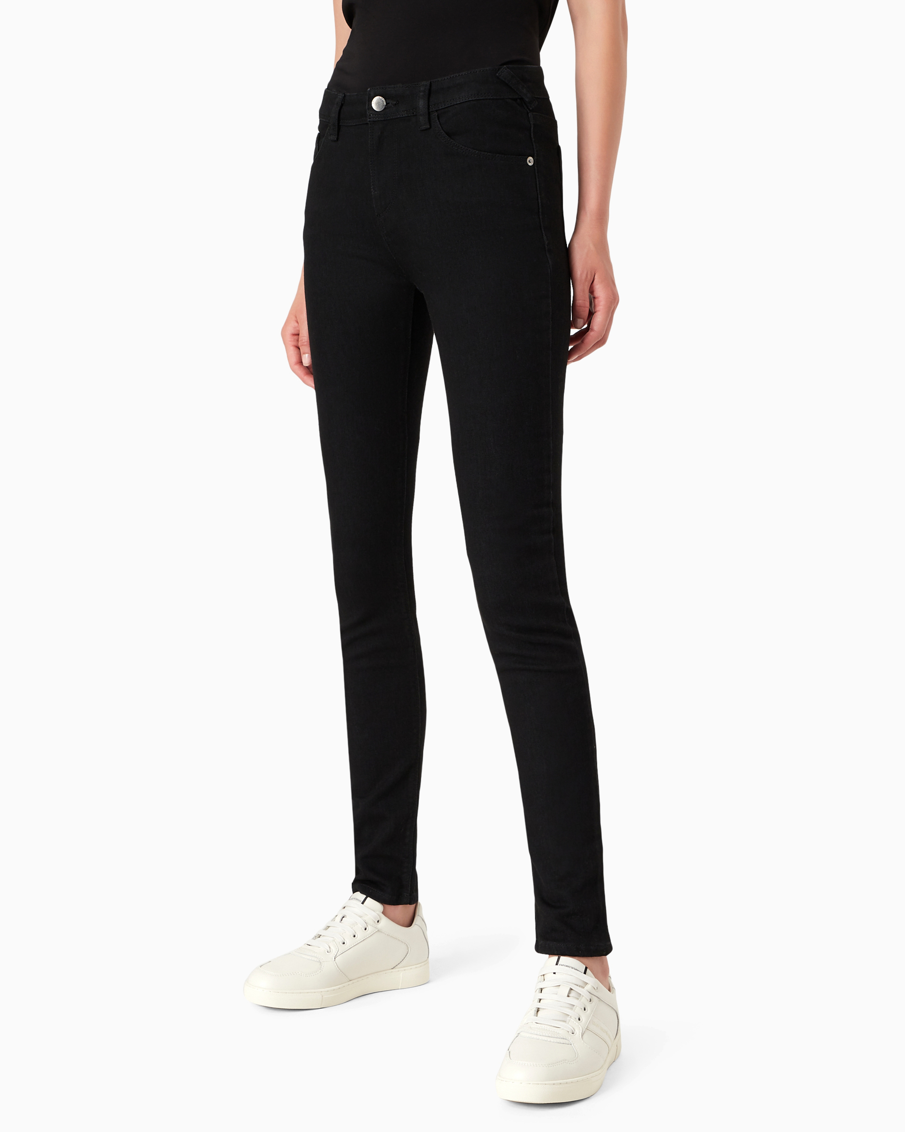 Emporio Armani J28 Medium-waisted, Super Skinny-leg Jeans In Rinsed Comfort Denim In Black