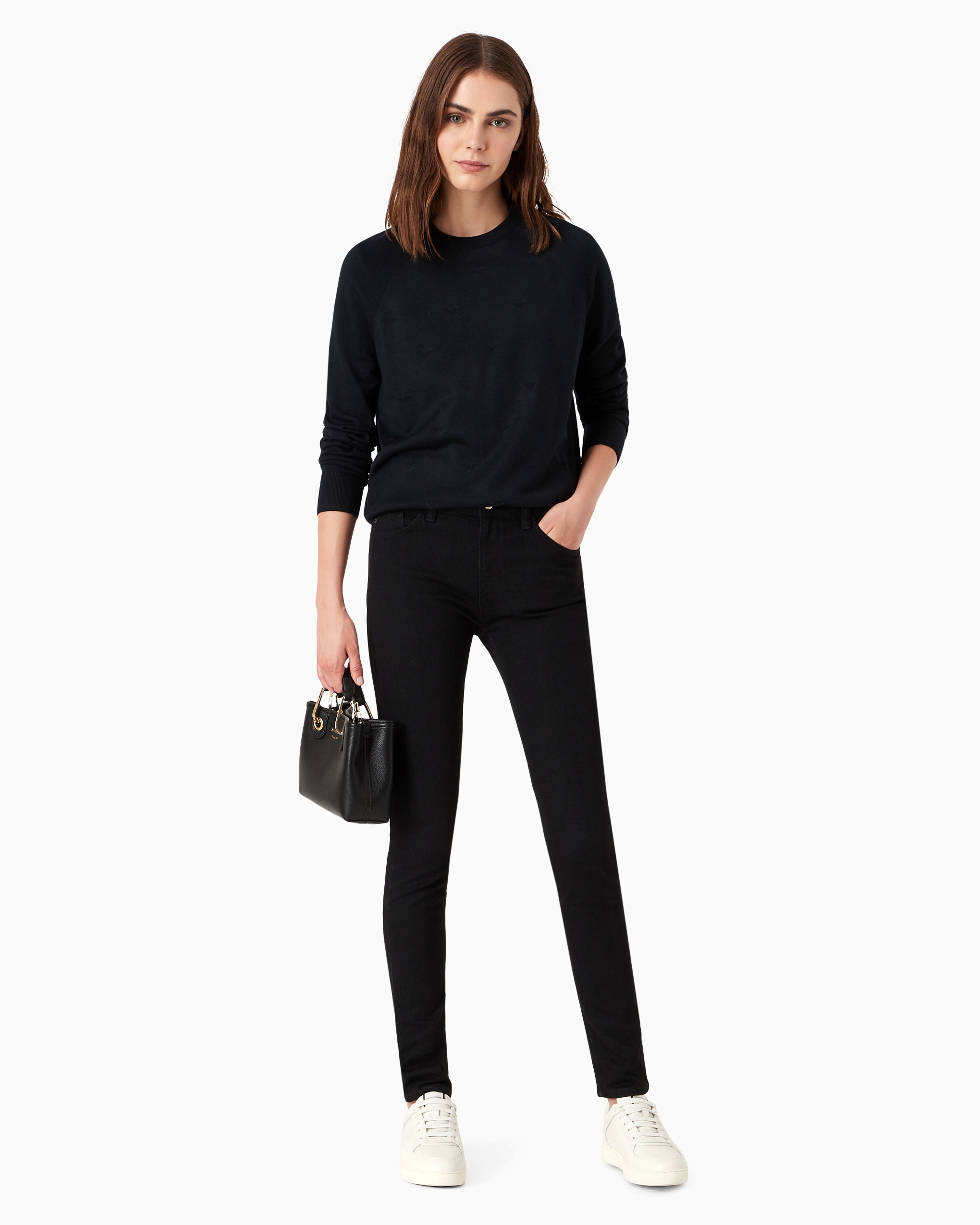Emporio Armani J28 Medium-waisted, Super Skinny-leg Jeans In Rinsed Comfort Denim In Black
