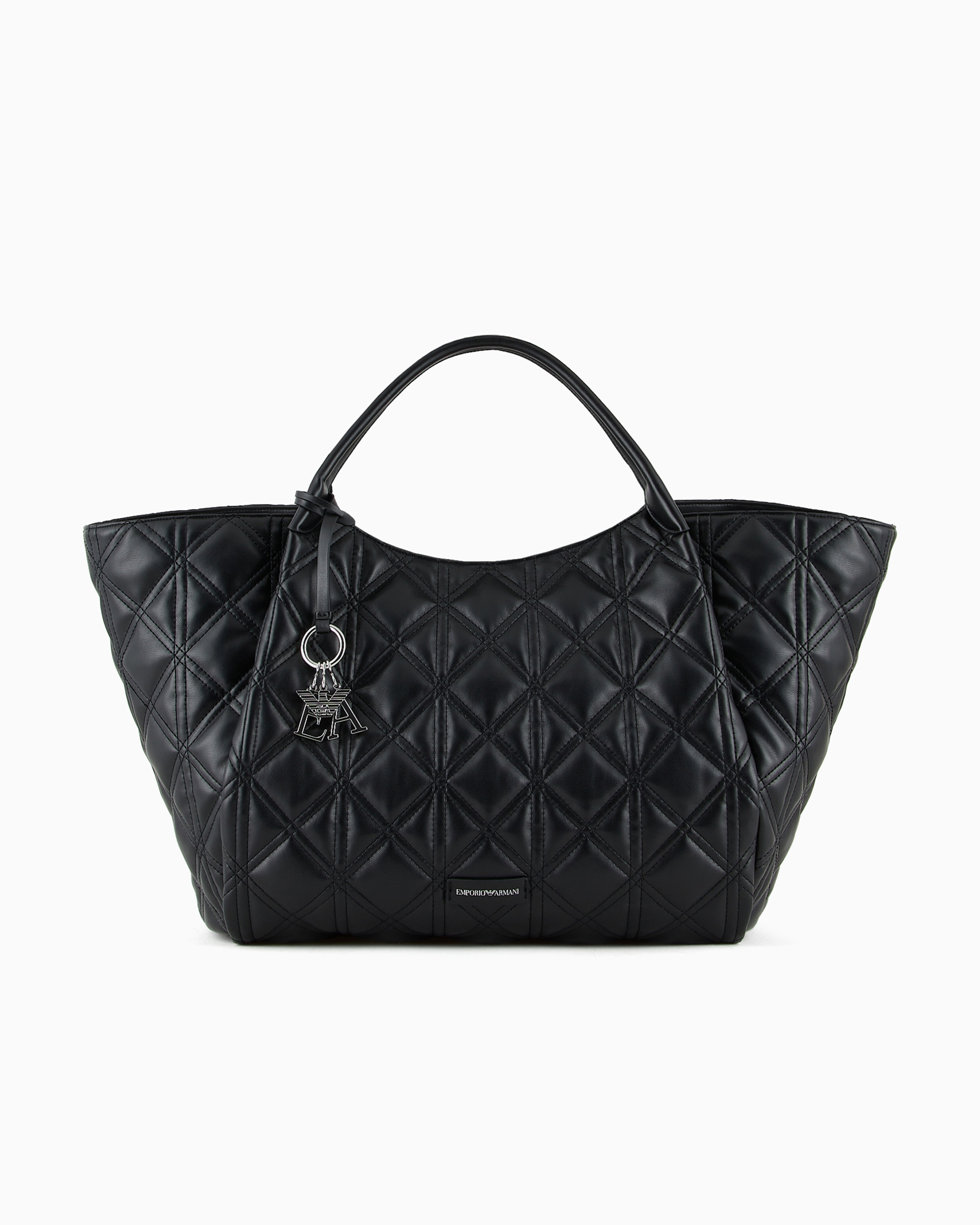 Emporio Armani Official Store Quilted Nappa Leather-effect Oversized Shopper Bag In Black