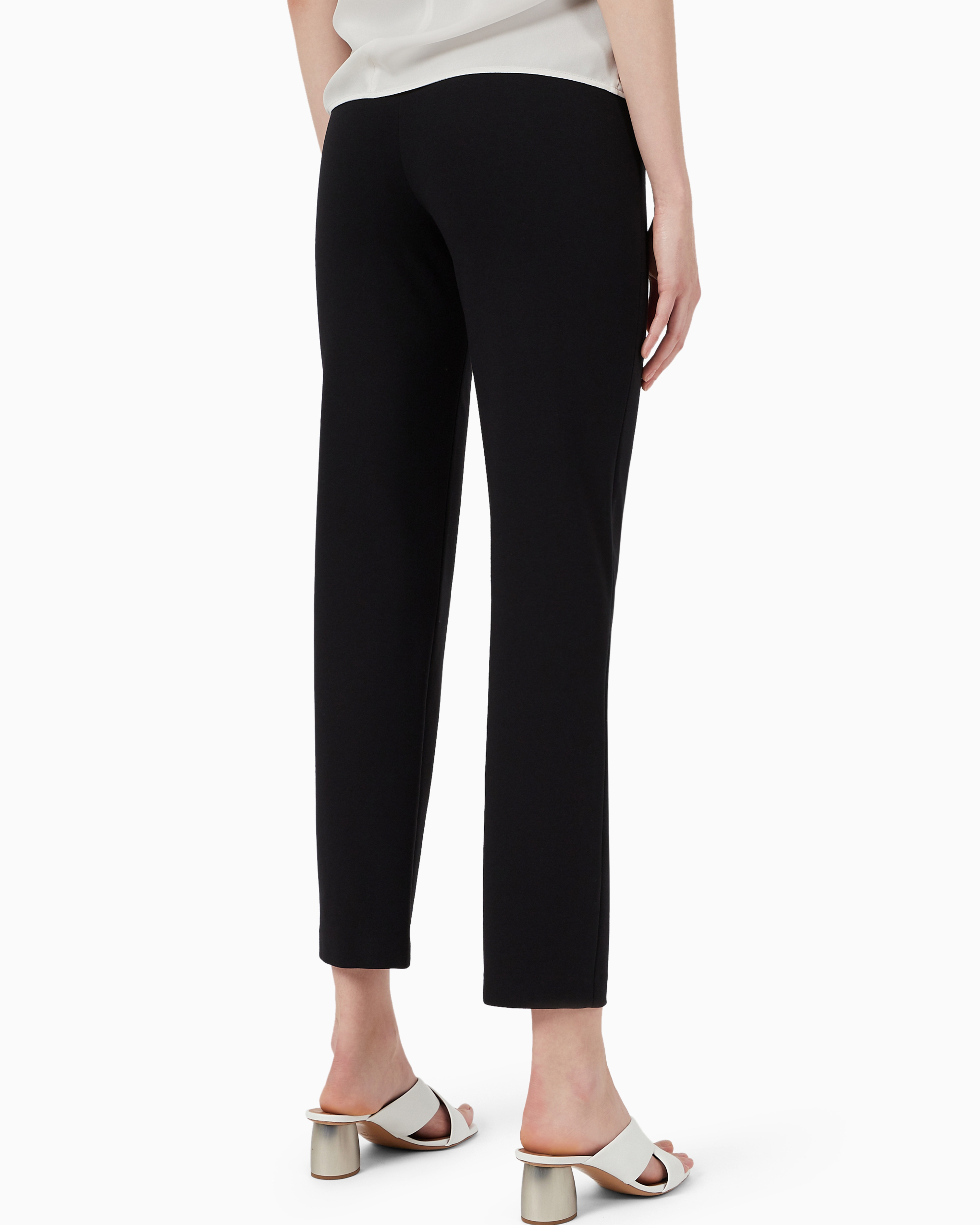 Emporio Armani Slim Fit Trousers In Milano Knit Fabric With Satin Band In Black