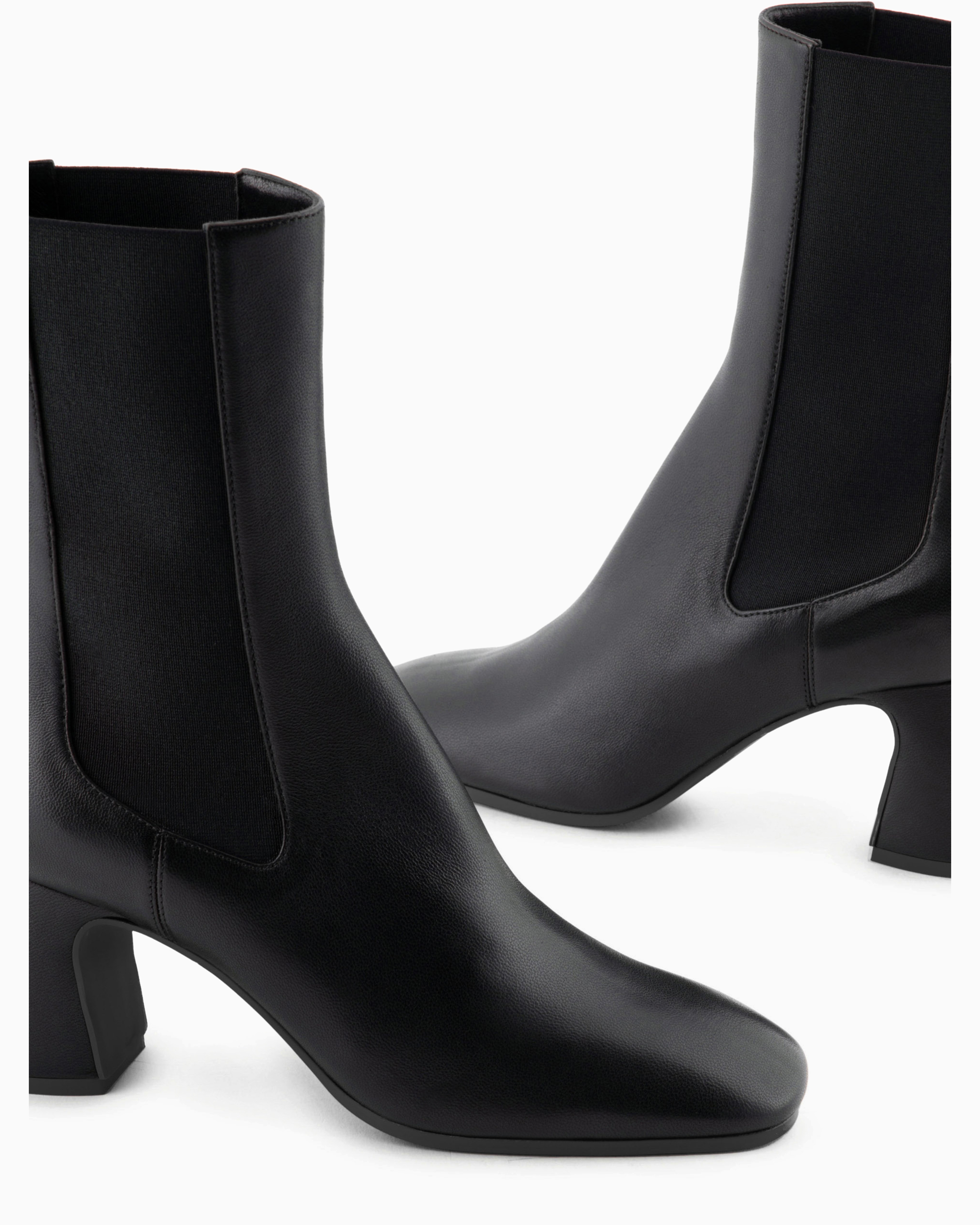 Emporio Armani Official Store Nappa Leather High-heeled Ankle Boots With Elastic Insert In Black