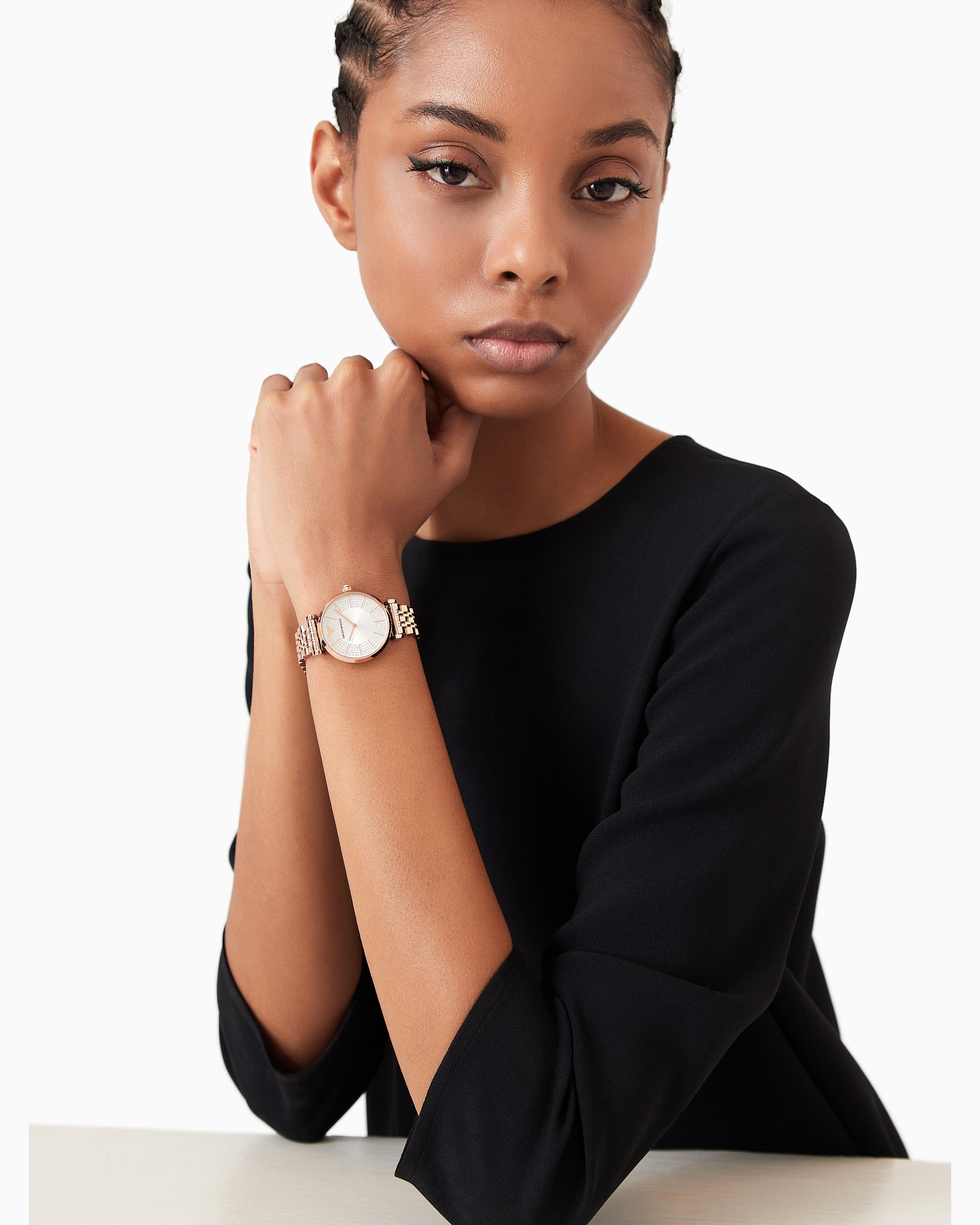 Emporio Armani Two-hand Rose Gold-tone Stainless Steel Watch In Multicoloured