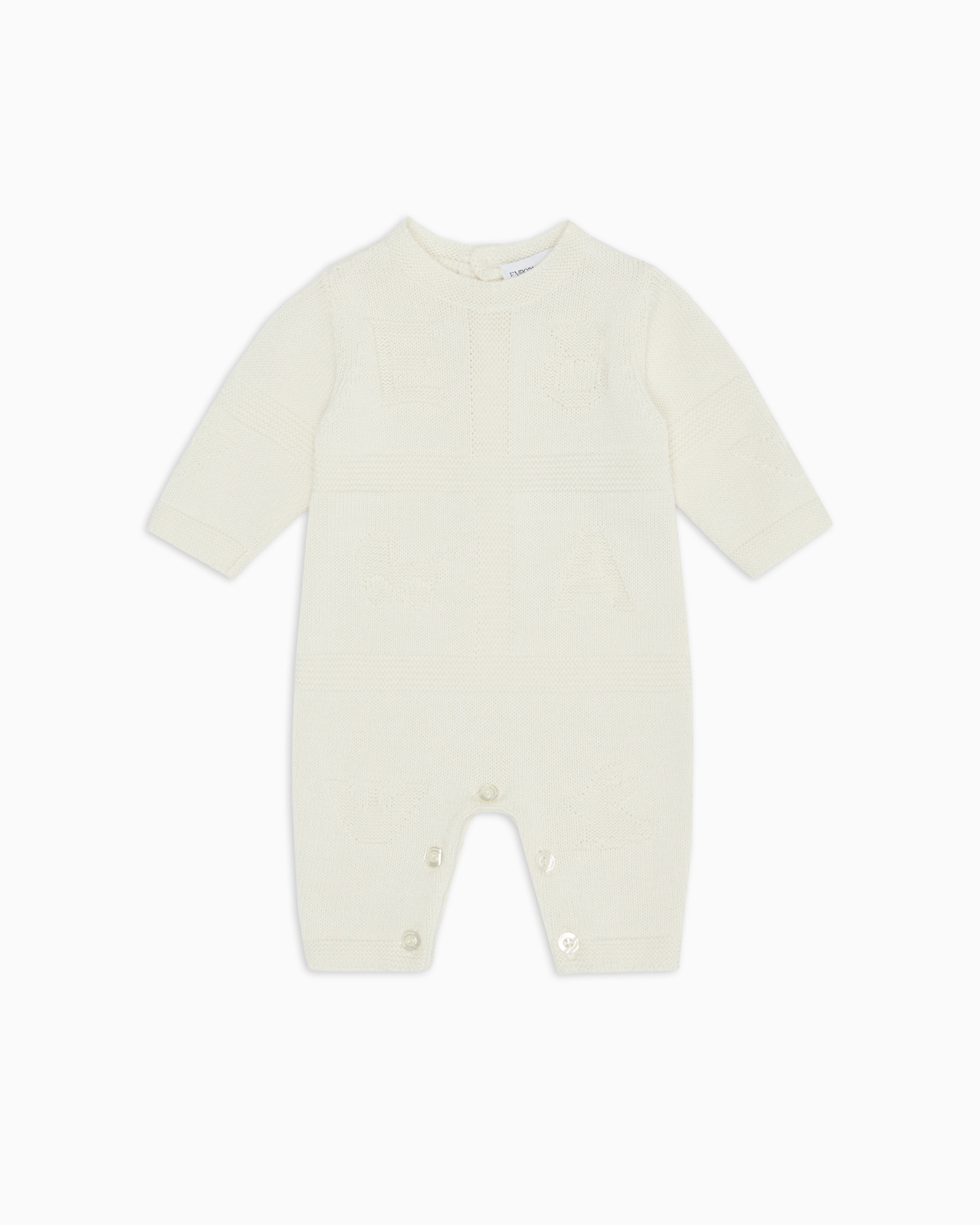 Emporio Armani - Knitted onesie with Tendresse and logo intarsia, Boy, White, Size: