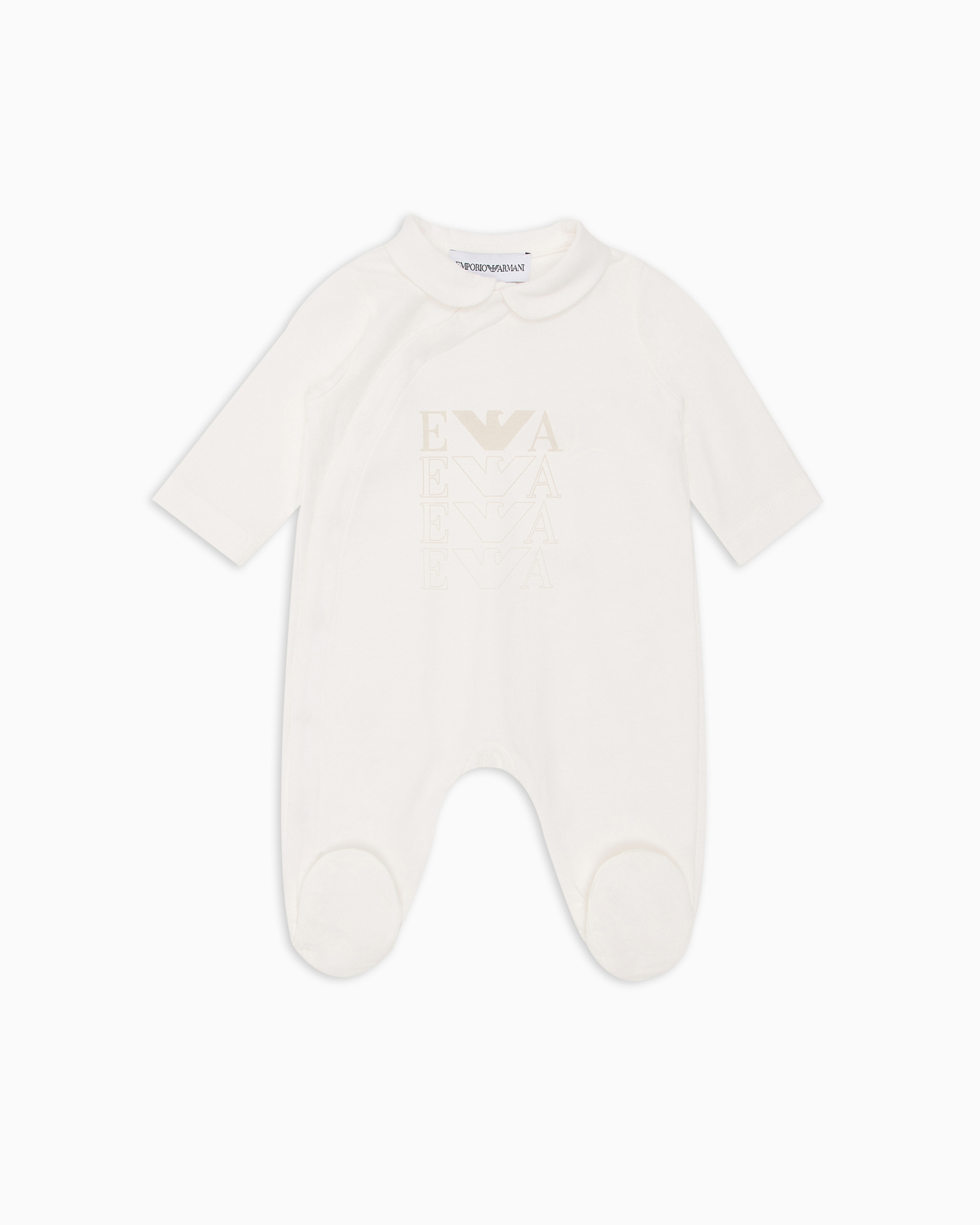 Emporio Armani - Logo jersey onesie with Peter Pan collar, Unisex Junior, Beige, Size: