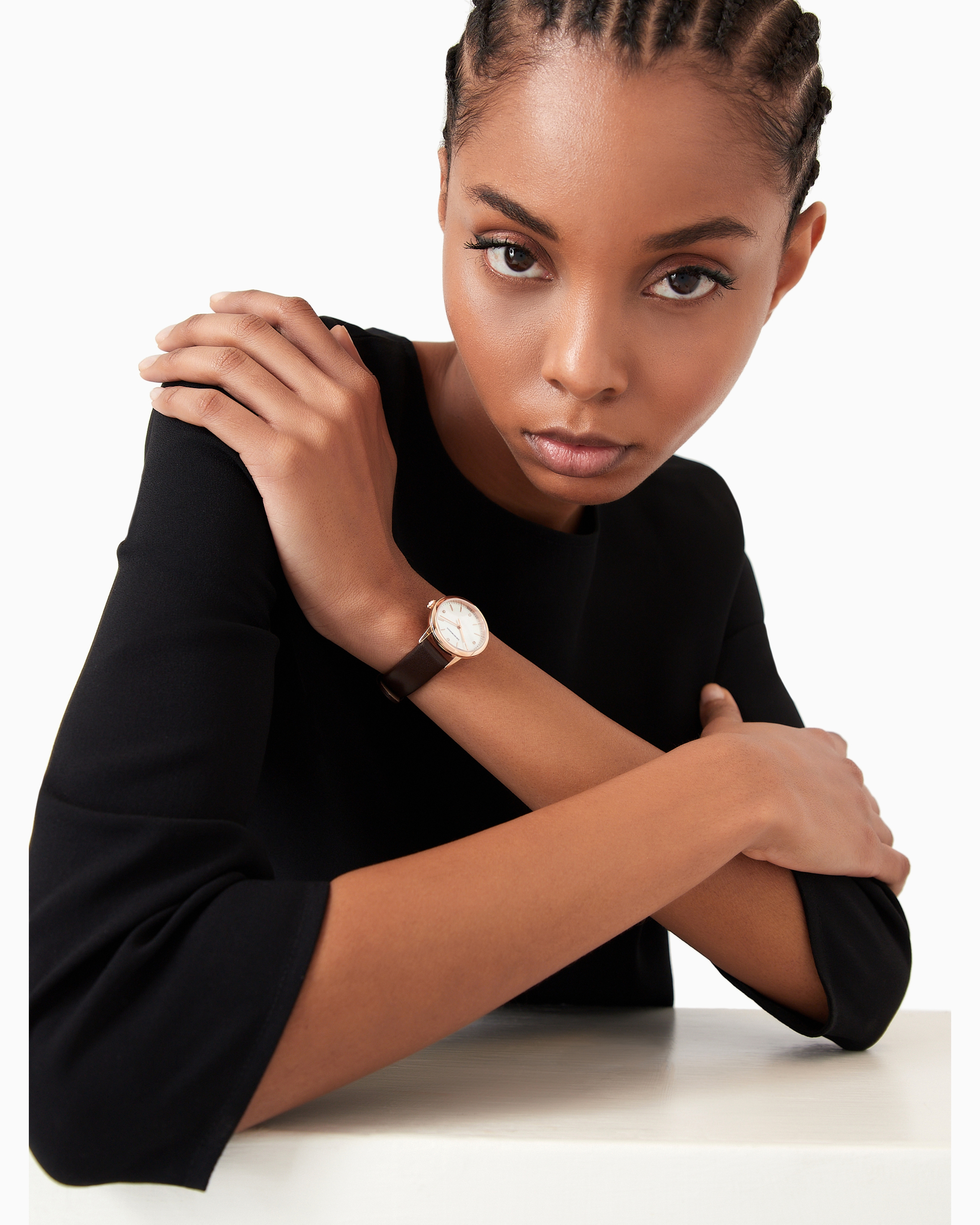 Emporio Armani Swiss Made Automatic Brown Leather Watch In Multicoloured