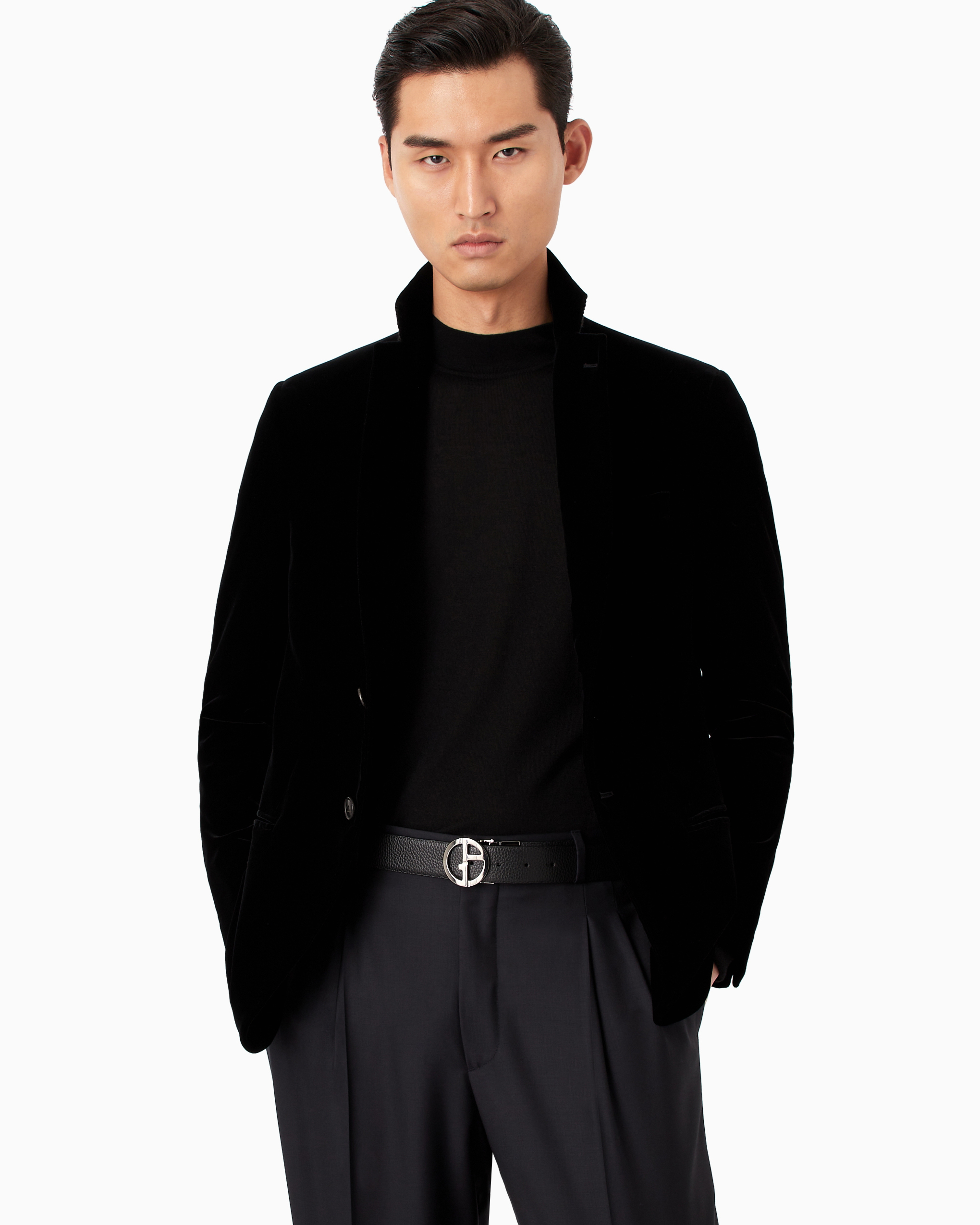 Giorgio Armani Two-toned, Reversible Leather Belt In Black