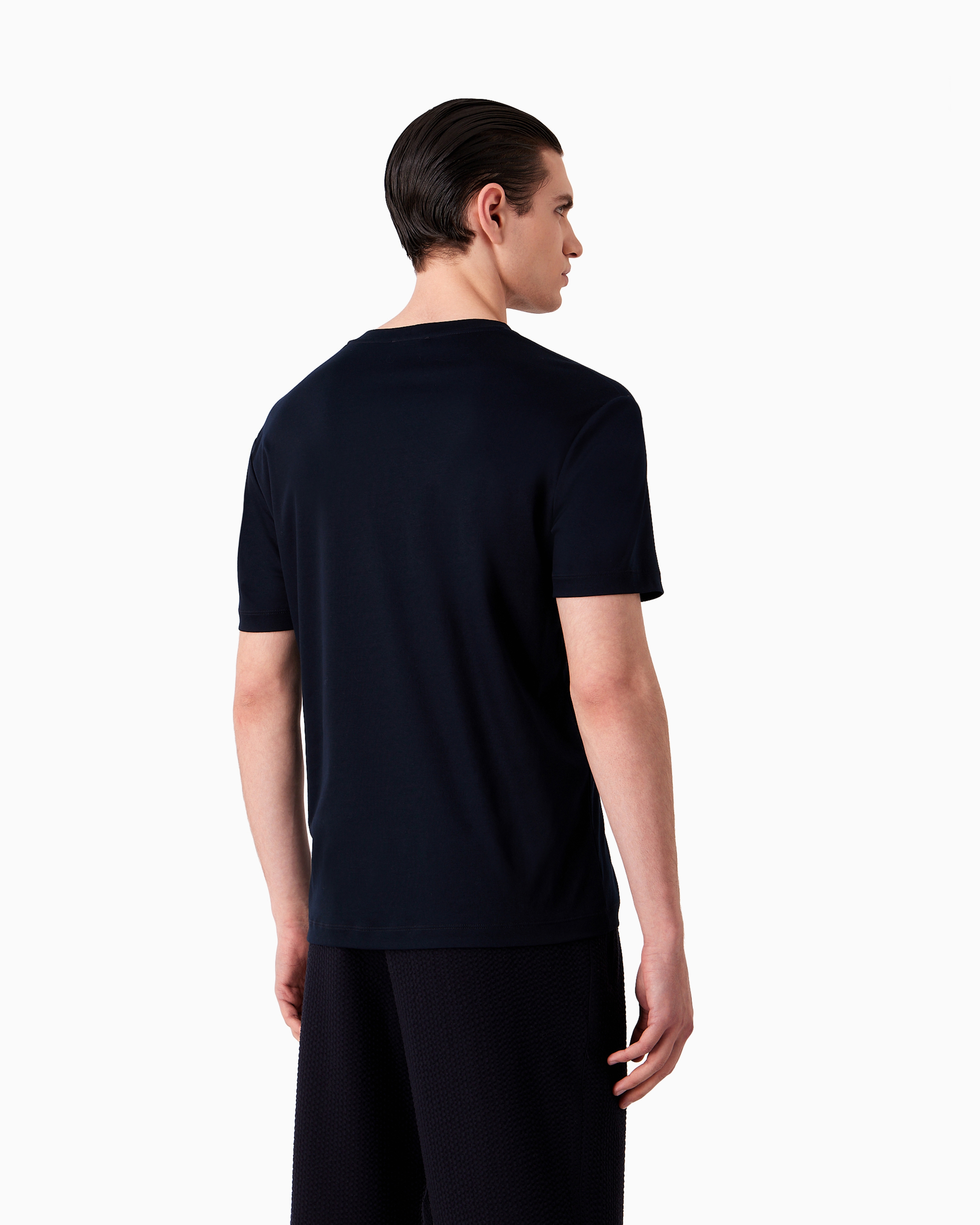 Giorgio Armani Official Store T-shirt En Interlock De Coton Avec Broderie Logo In Navy Blue