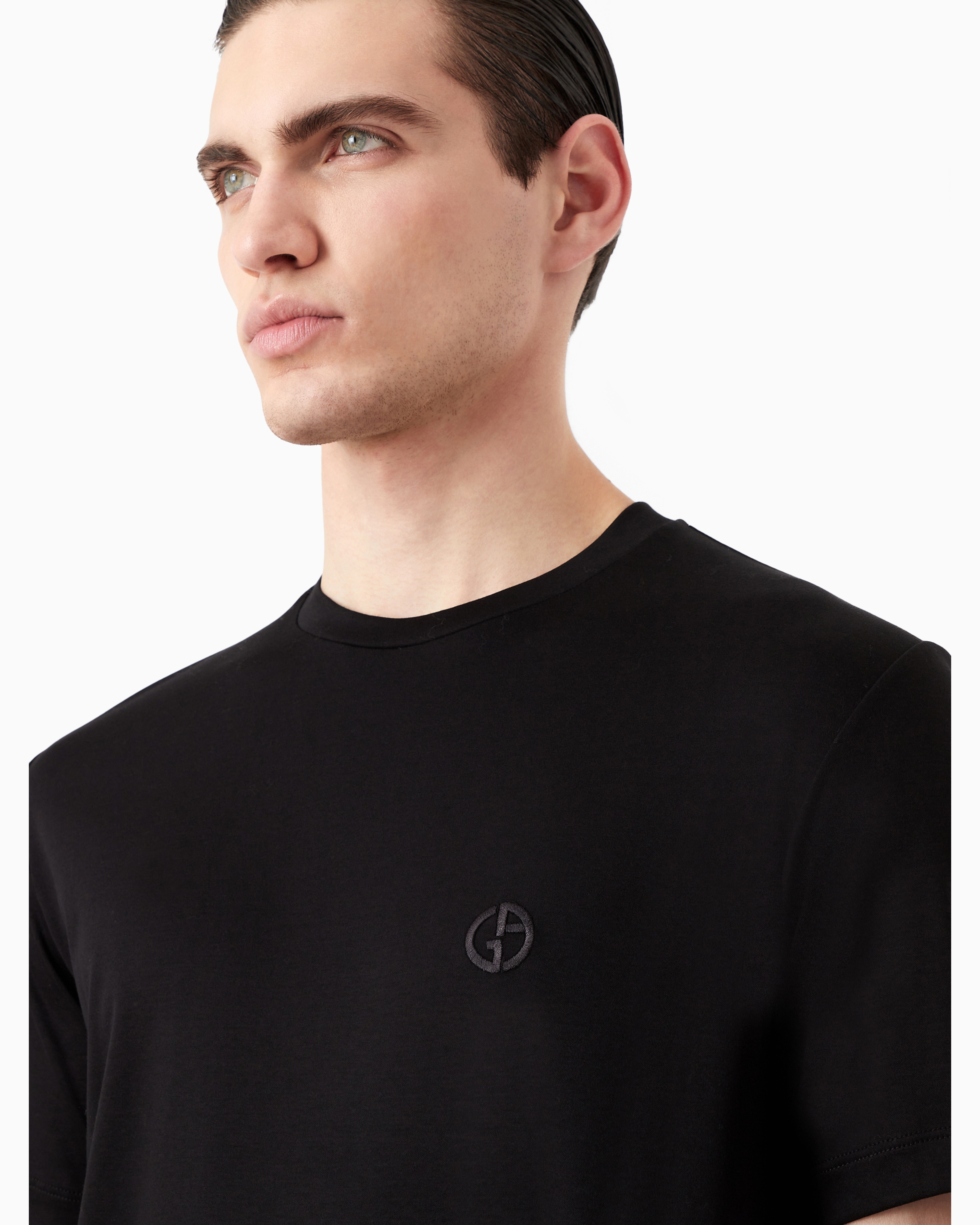 GIORGIO ARMANI COTTON-INTERLOCK T-SHIRT WITH EMBROIDERED LOGO