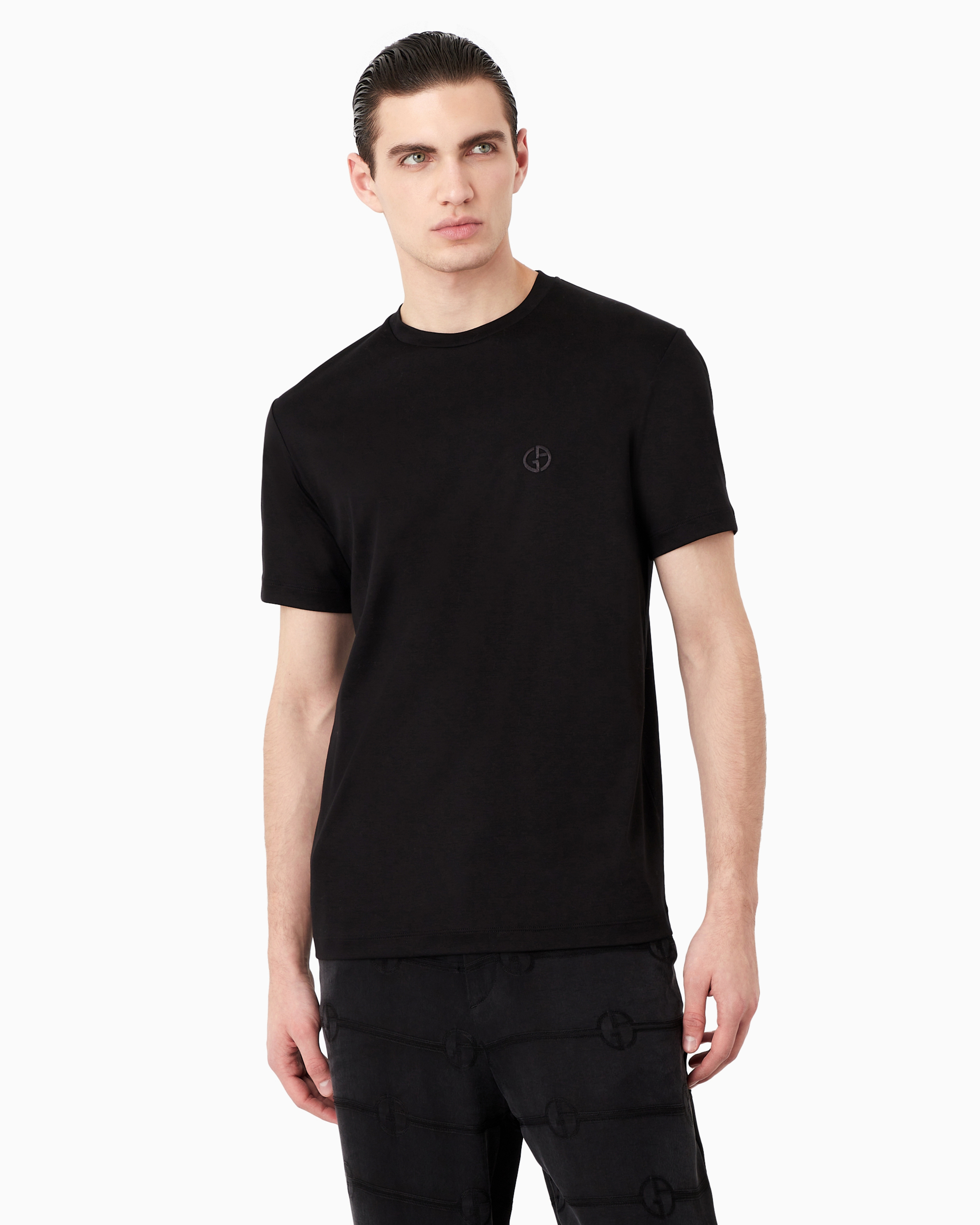 GIORGIO ARMANI COTTON-INTERLOCK T-SHIRT WITH EMBROIDERED LOGO