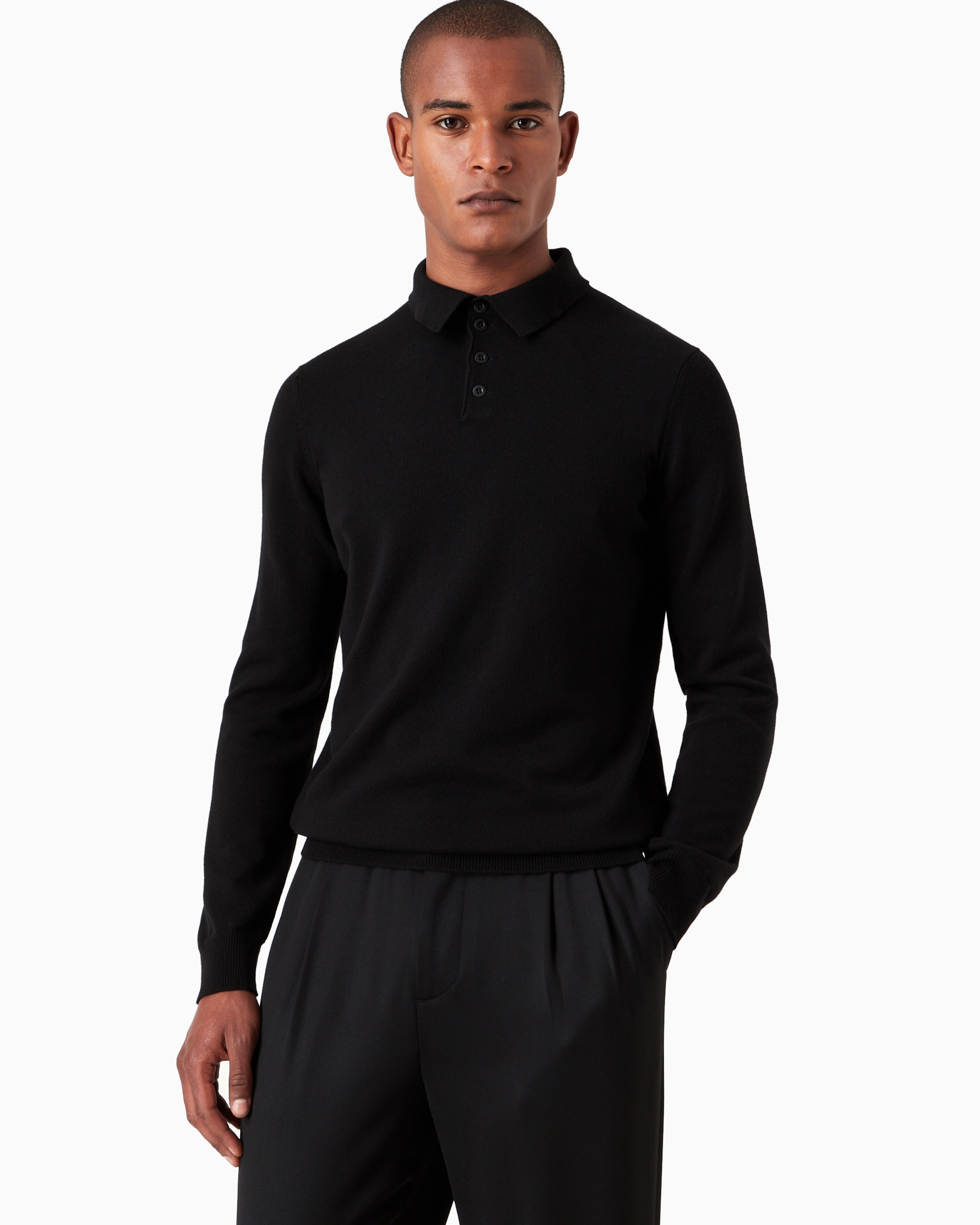 Giorgio Armani Polo-collar Cashmere Jumper In Black