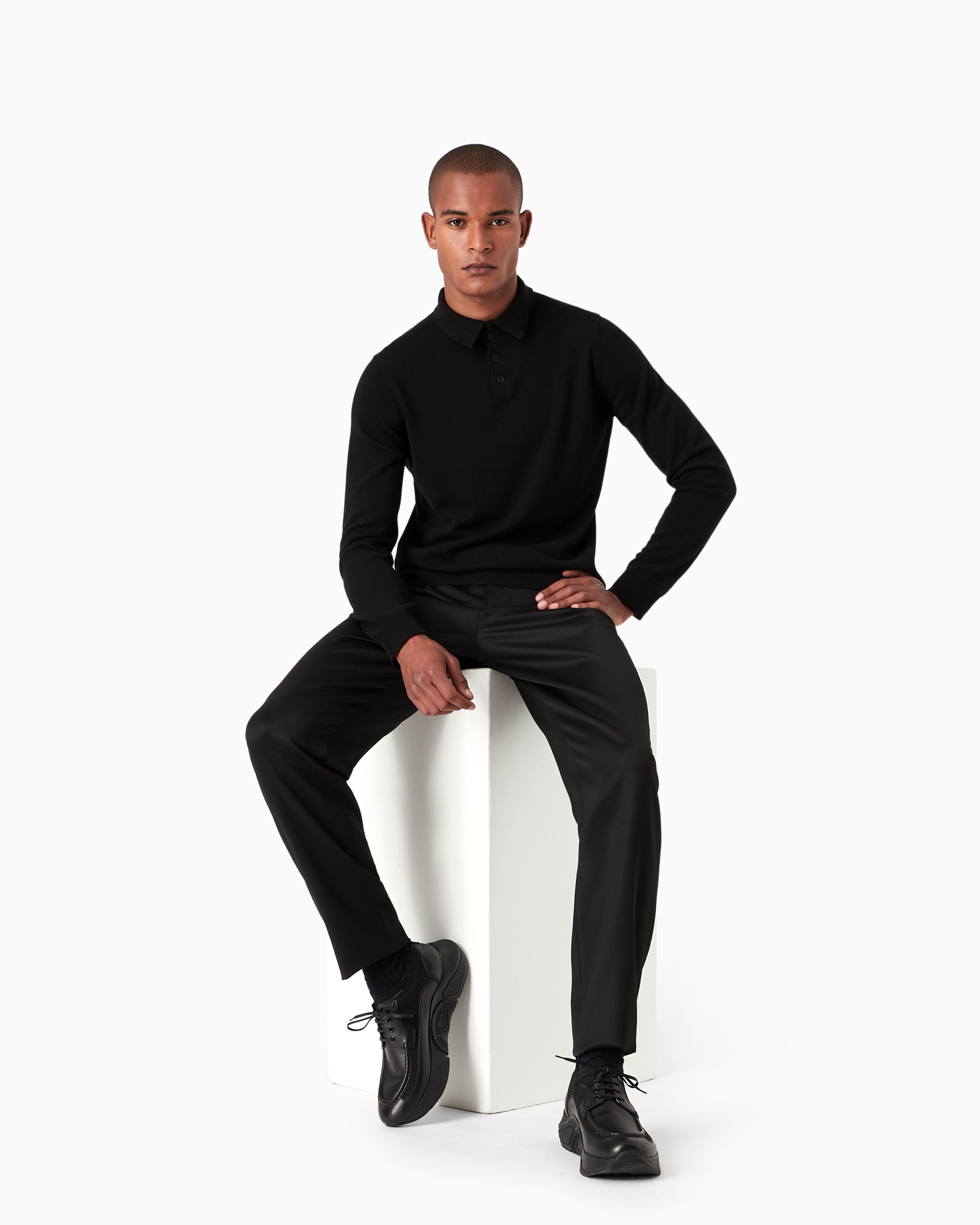 Giorgio Armani Polo-collar Cashmere Jumper In Black