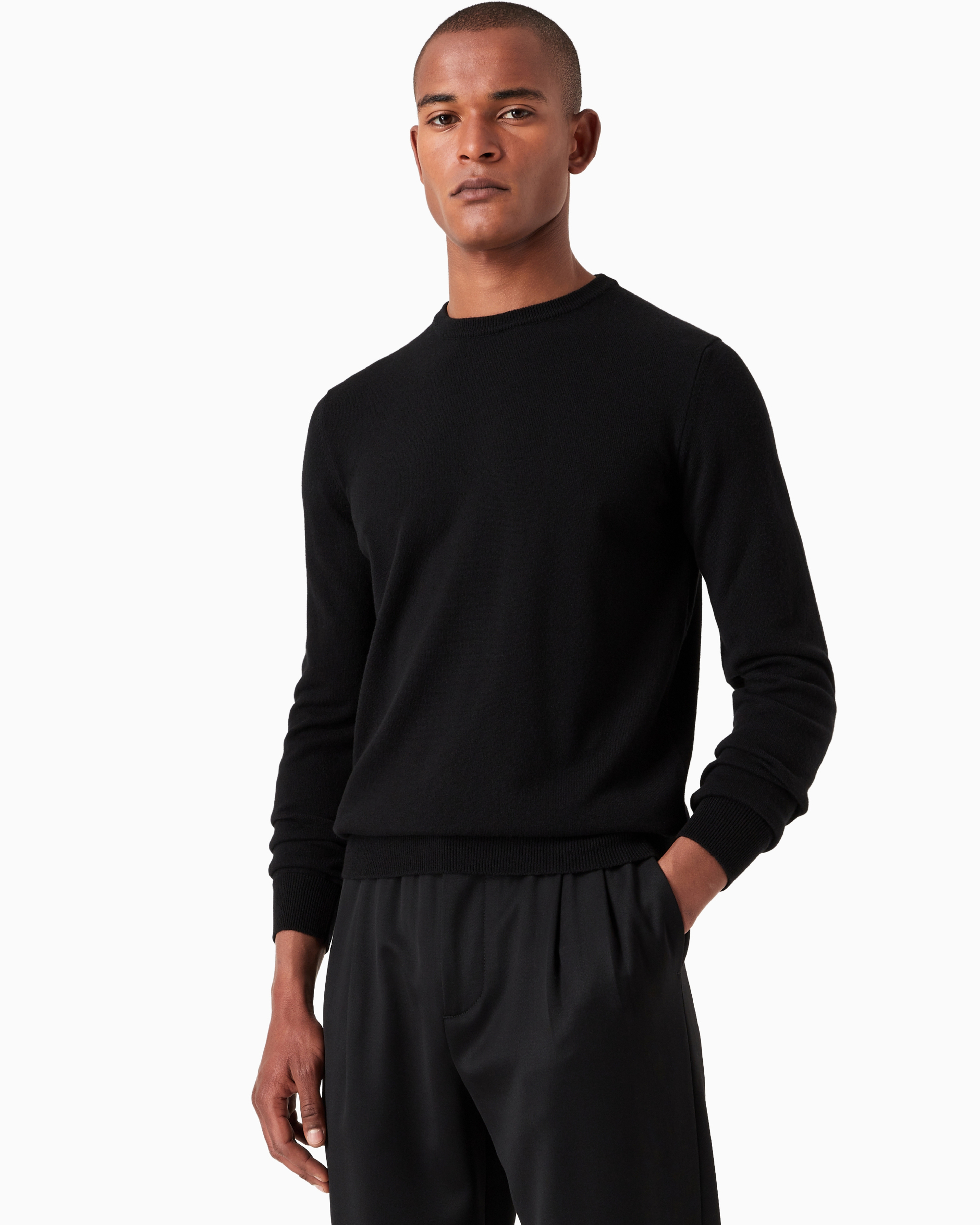 Giorgio Armani Official Store Pure Cashmere Crew-neck Jumper In Black