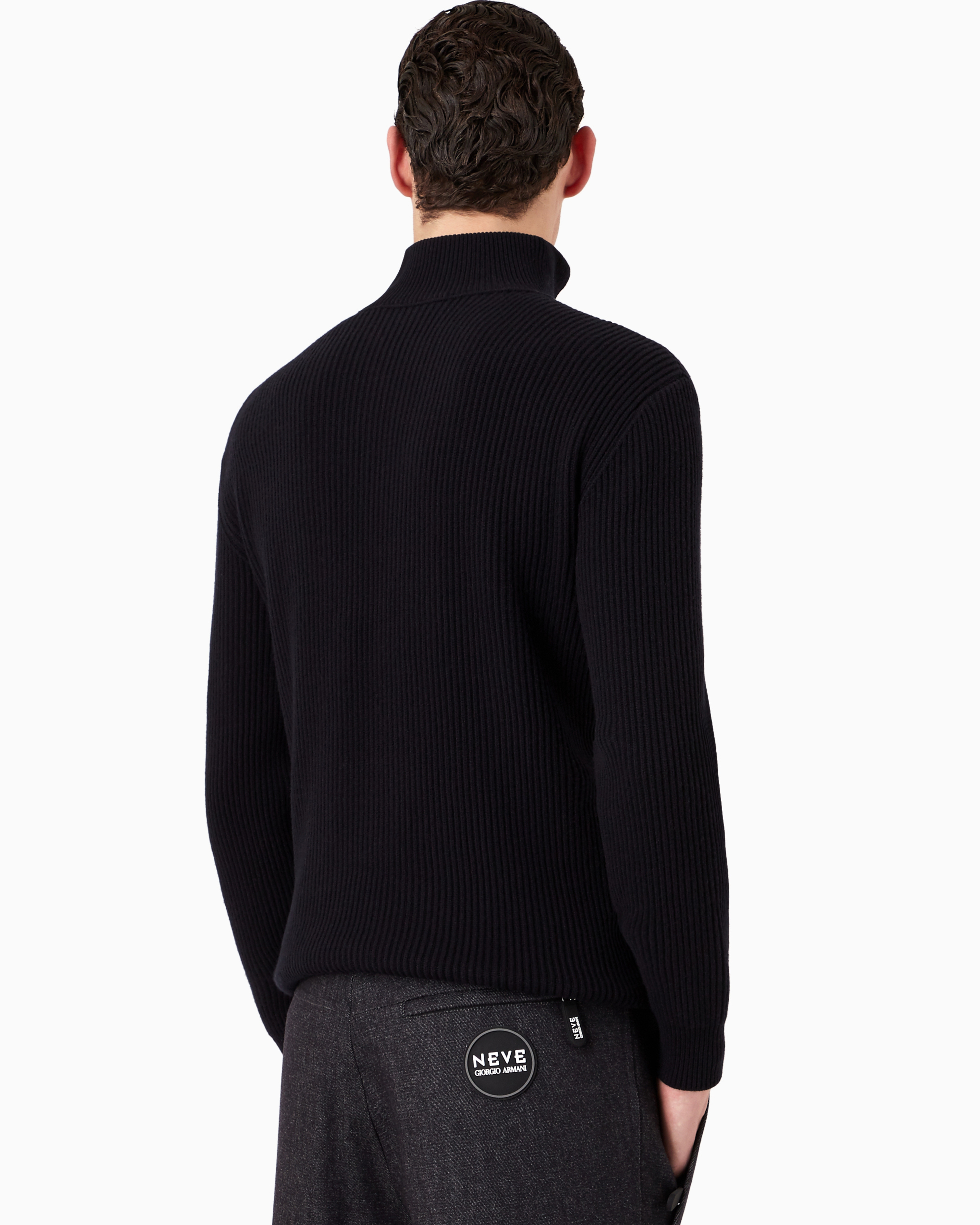 Giorgio Armani Navy Half-zip Sweater In Navy Blue