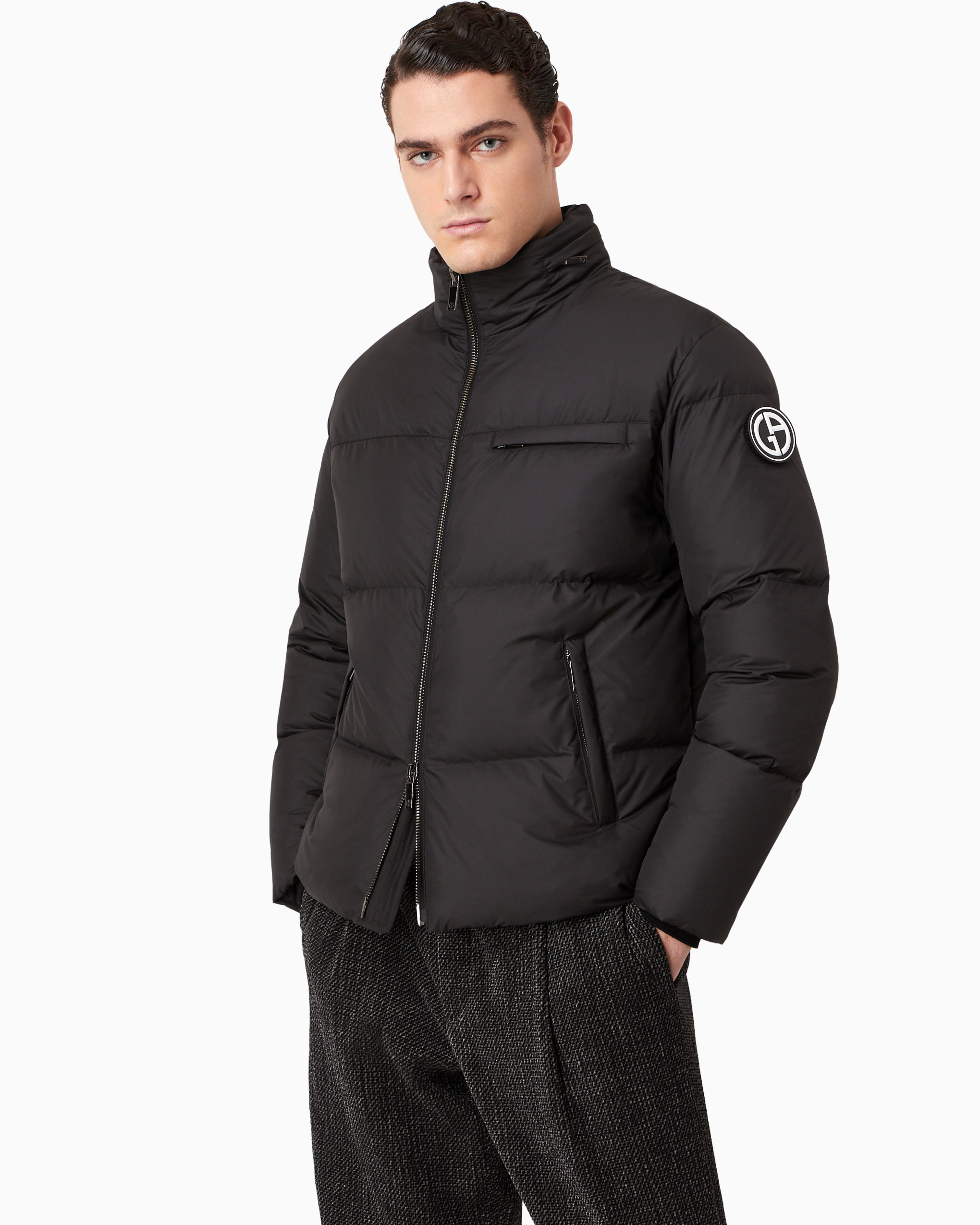 Giorgio Armani Official Store Bomber Jacket With Goose-down Padding Armani Sustainability Values In Black