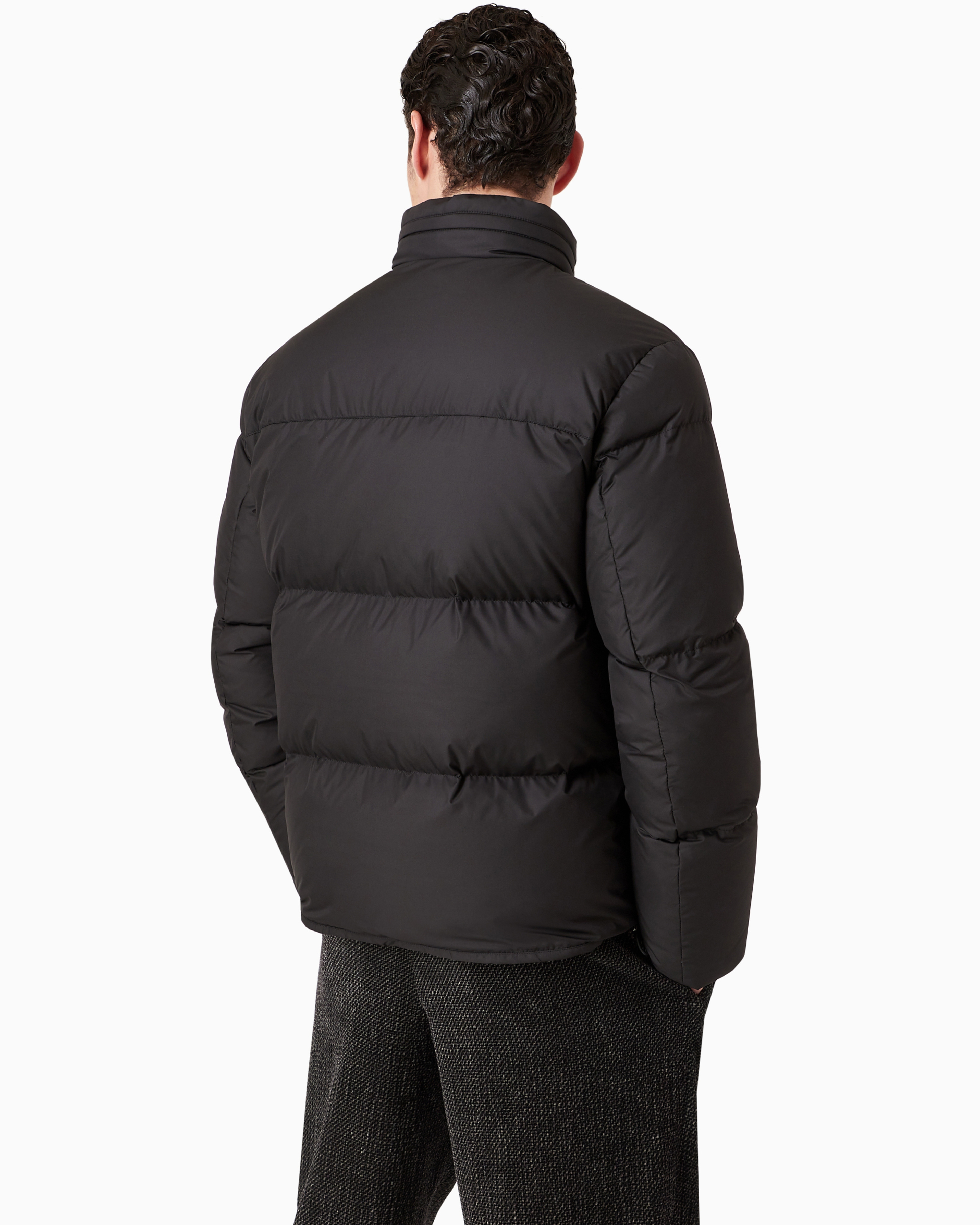 Giorgio Armani Official Store Bomber Jacket With Goose-down Padding Armani Sustainability Values In Black