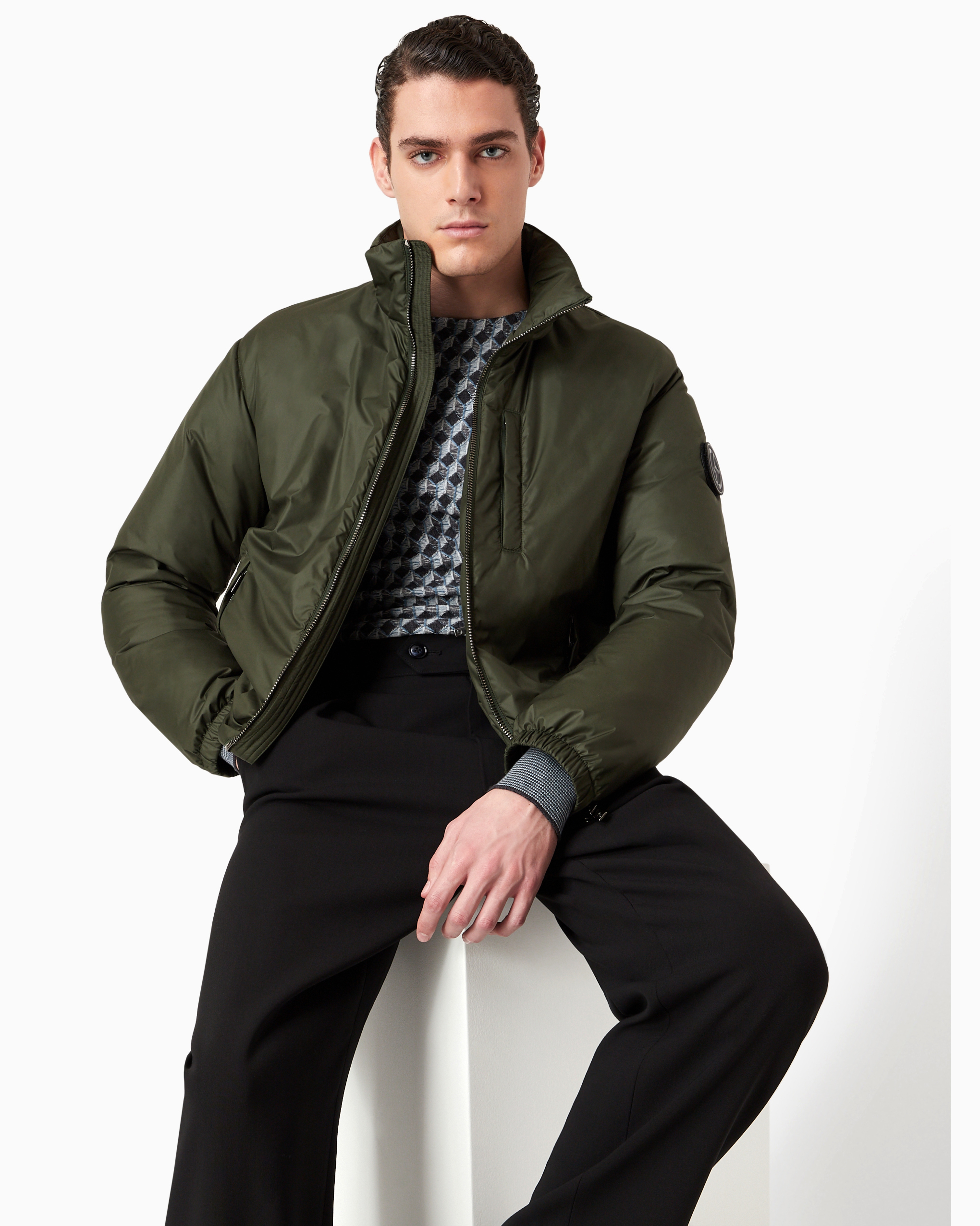 Giorgio Armani Official Store Hooded Blouson With Goose-down Padding Armani Sustainability Values In Military Green