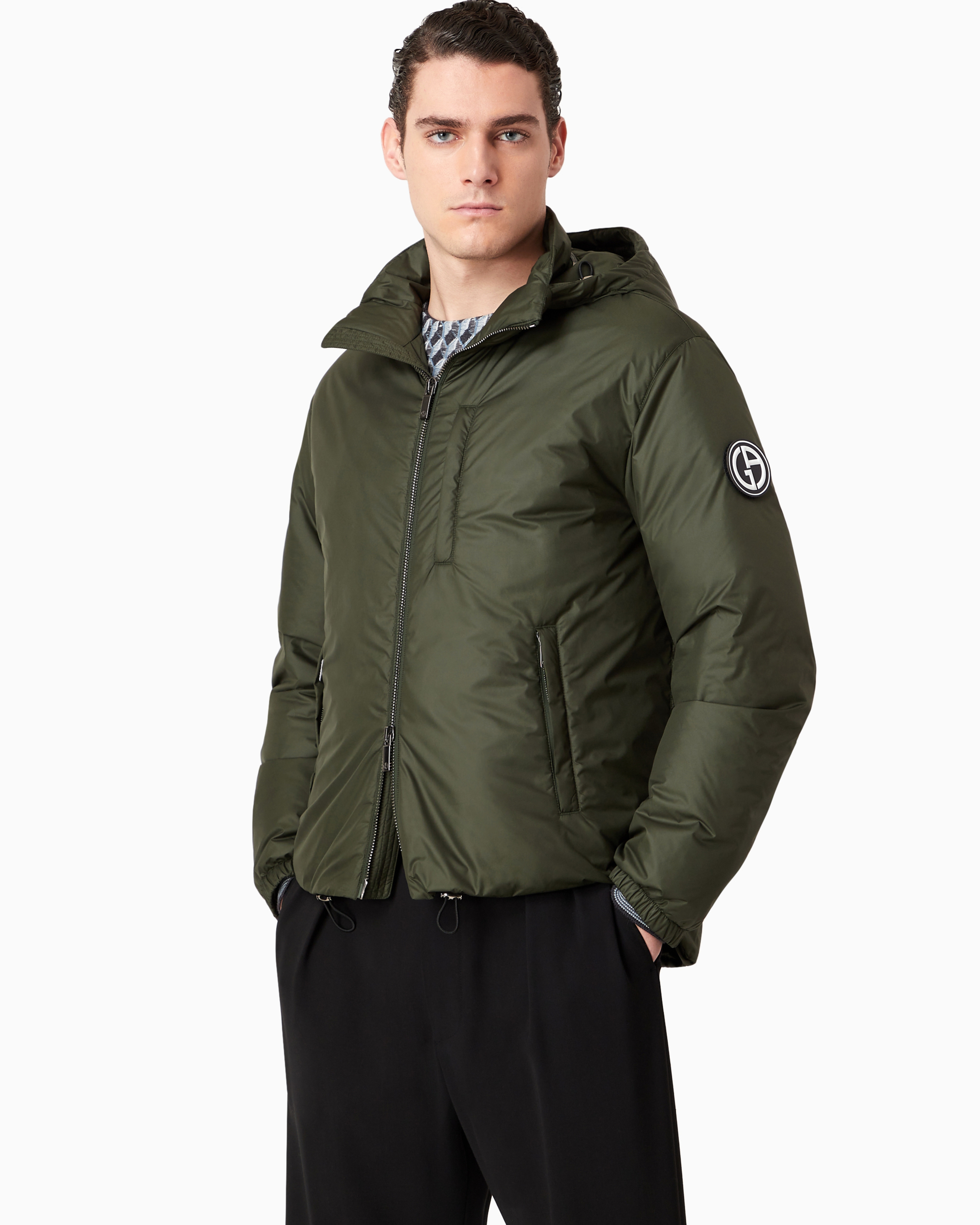 Giorgio Armani Official Store Hooded Blouson With Goose-down Padding Armani Sustainability Values In Military Green
