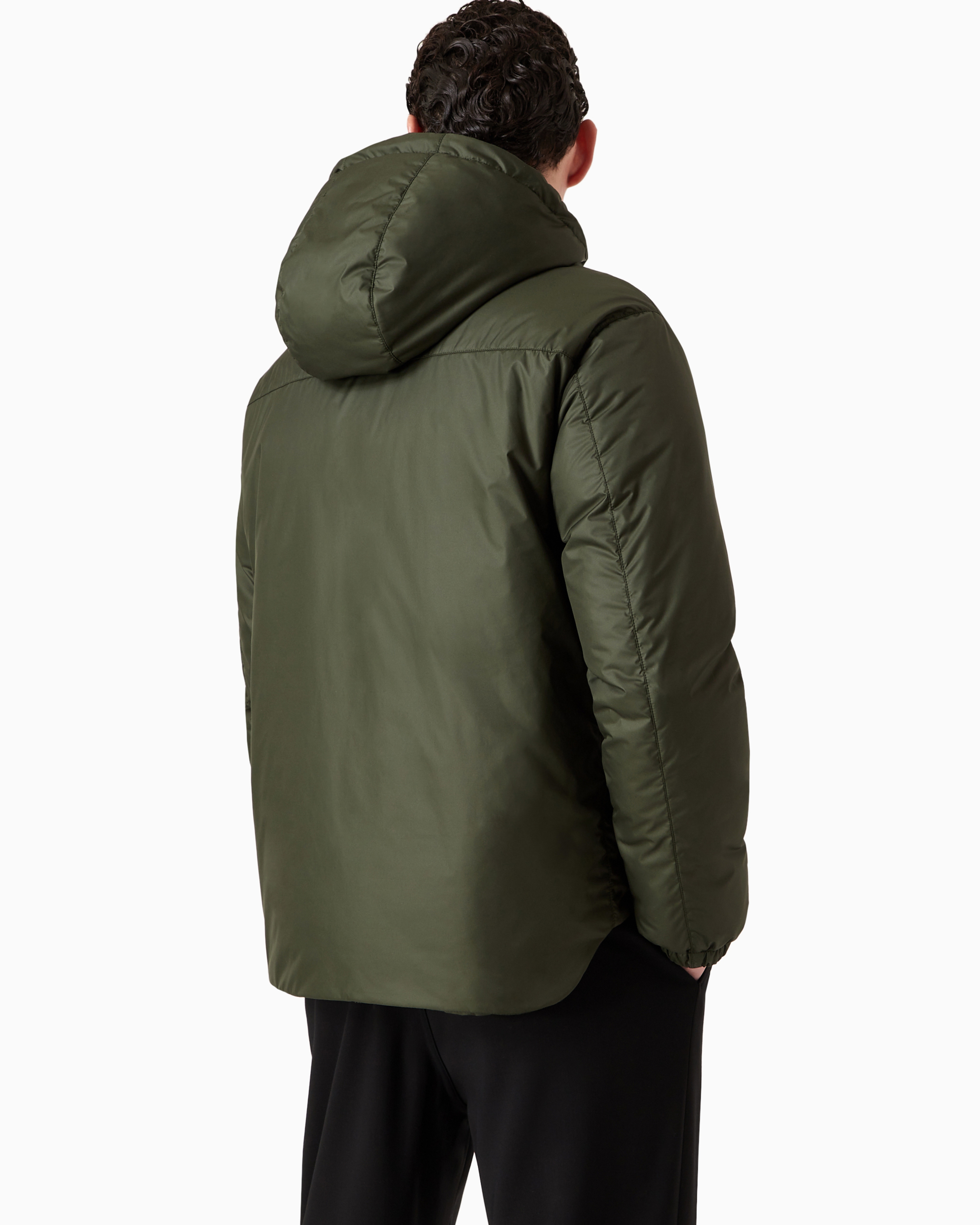 Giorgio Armani Official Store Hooded Blouson With Goose-down Padding Armani Sustainability Values In Military Green